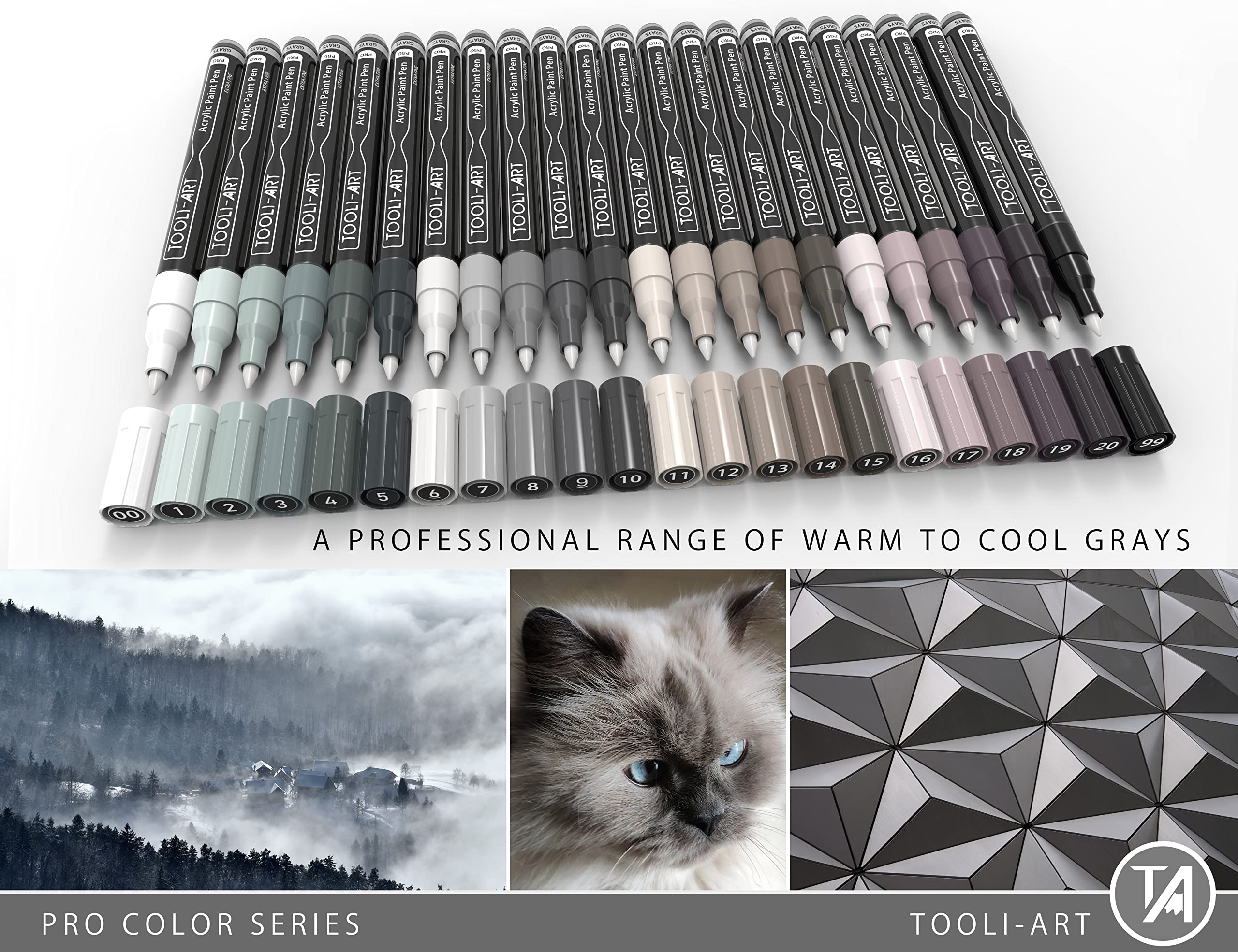 22 Gray Tone Acrylic Paint Pens | 0.7mm Extra Fine Tip Markers