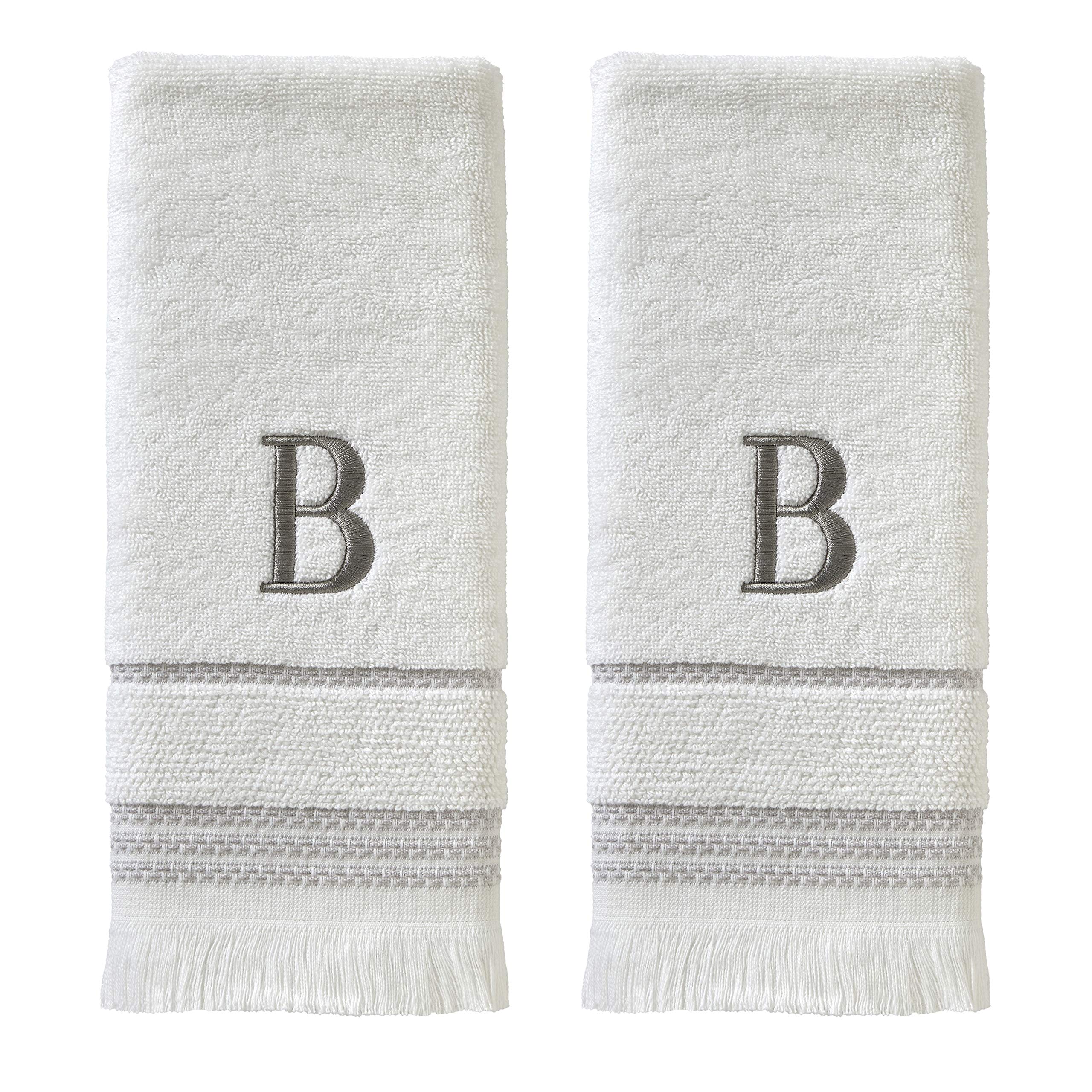 SKL Home Monogram B Hand Towel Set – 2-Piece White Cotton Terry Towels