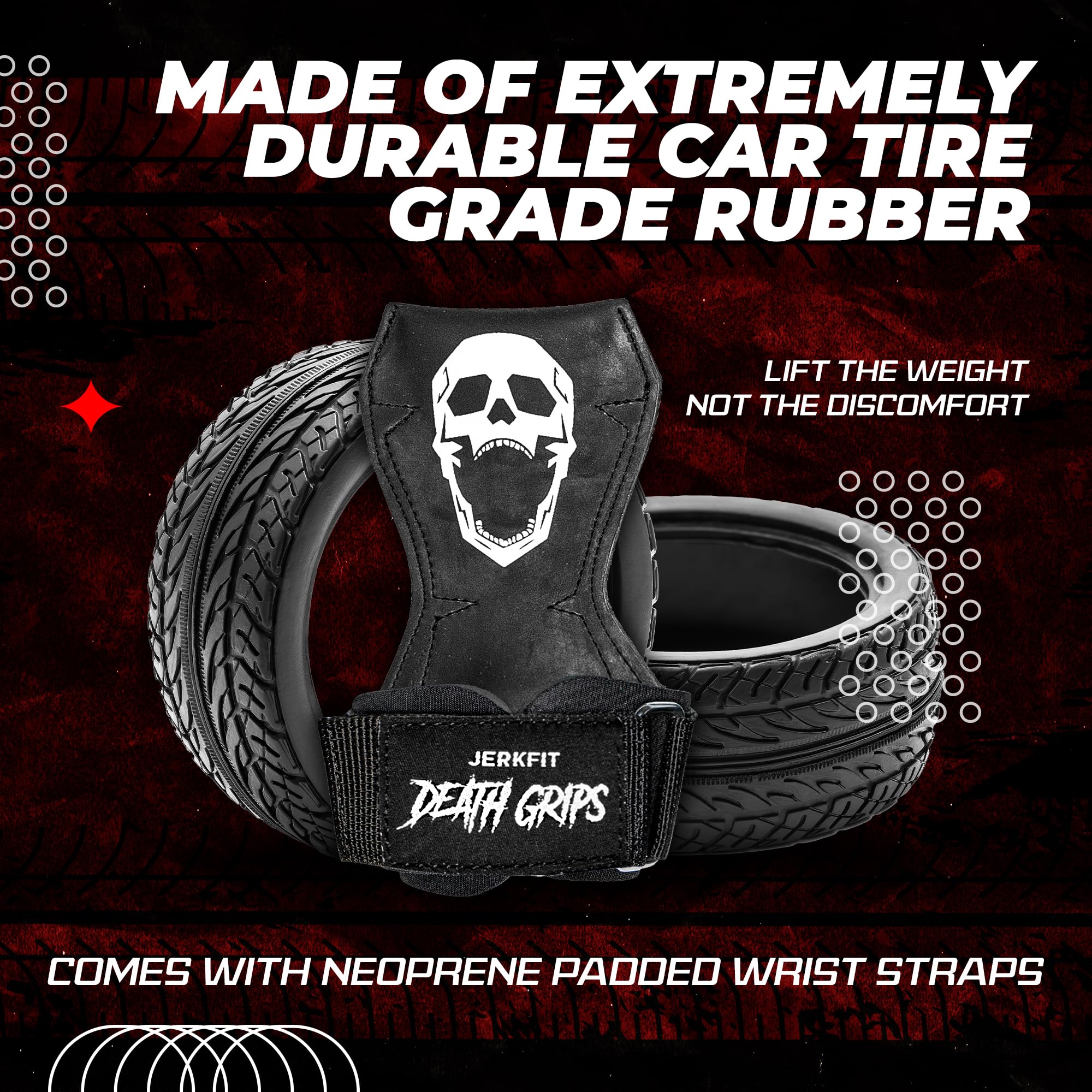 JerkFit Death Grips – Rubber Lifting Straps with Neoprene Wrist Support