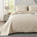 Qucover Super King Bedspread - 3-Piece Beige Ultrasonic Geometric Quilt