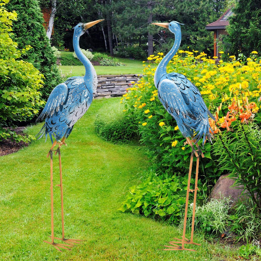 Goodeco 96cm Blue Metal Crane Statue – Standing Heron Garden Sculpture