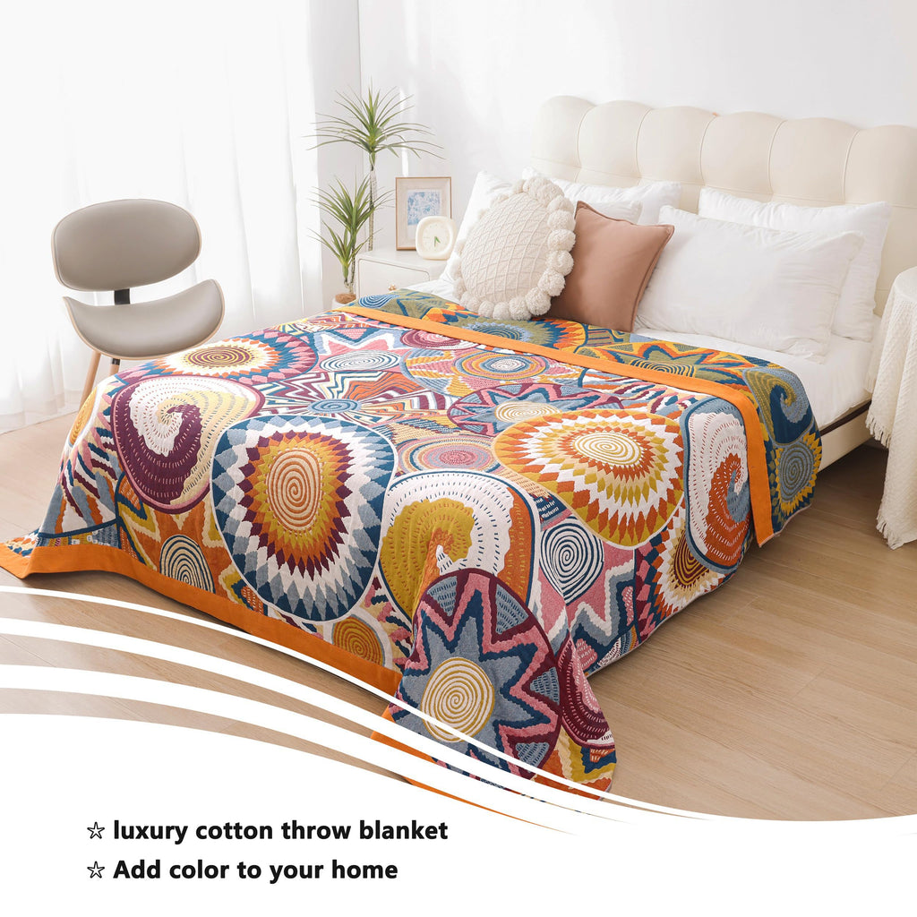 VANJOROY Bohemian Throw Blanket – 100% Organic Cotton Boho Sofa Cover