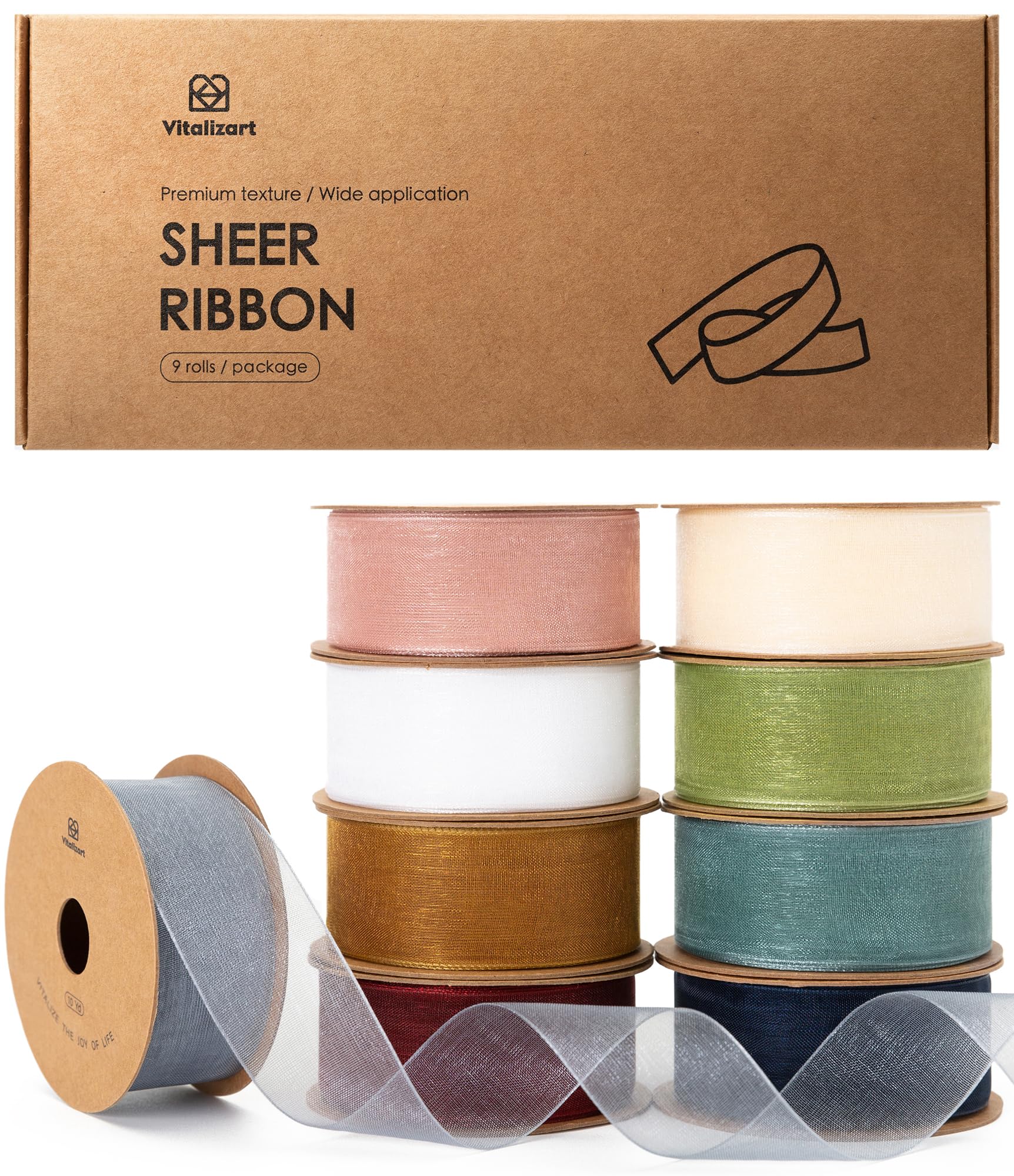 Vitalizart Organza Ribbon – 1" Sheer Fabric for Gift Wrapping, 90 Yards
