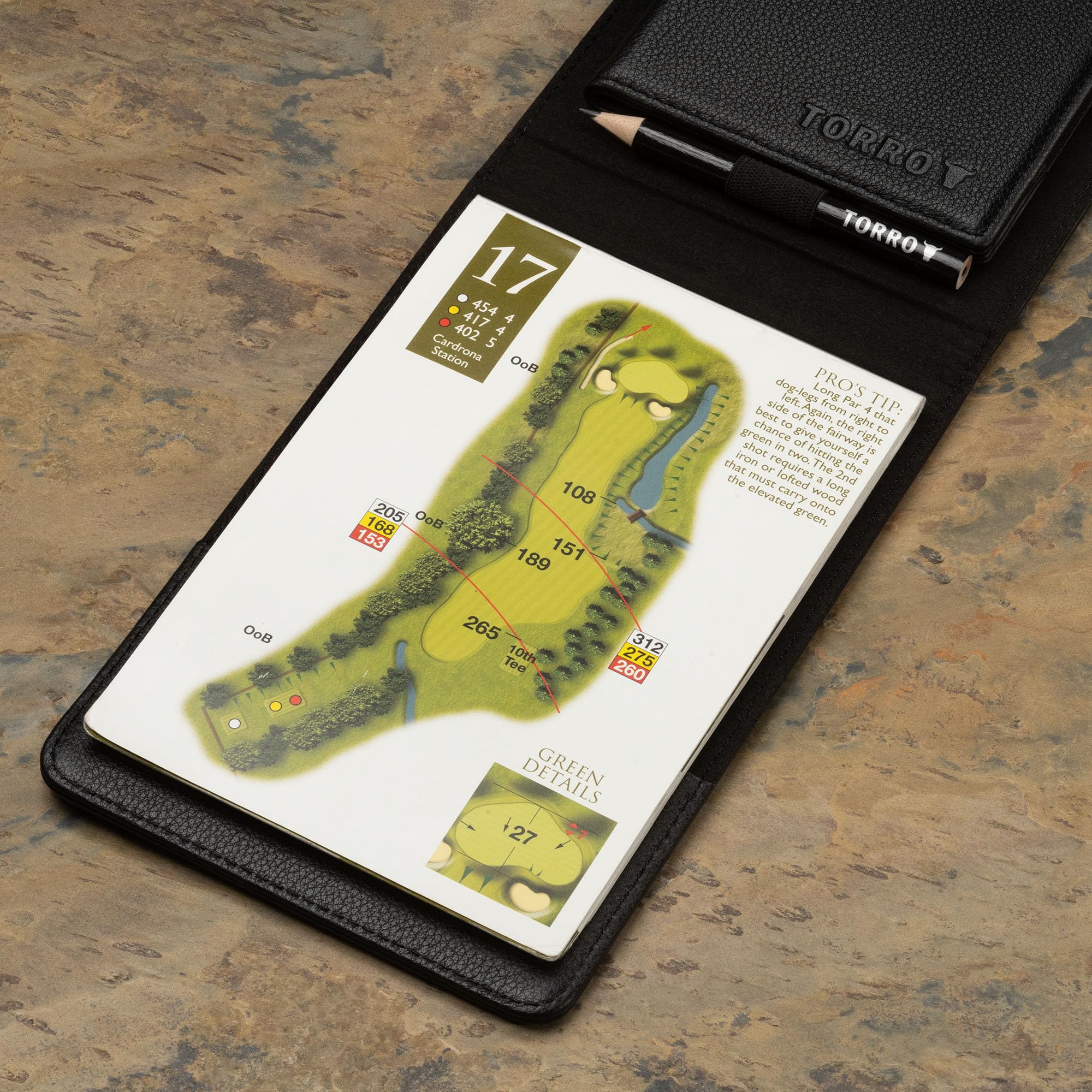 TORRO Genuine Leather Golf Scorecard and Yardage Book Holder - Black