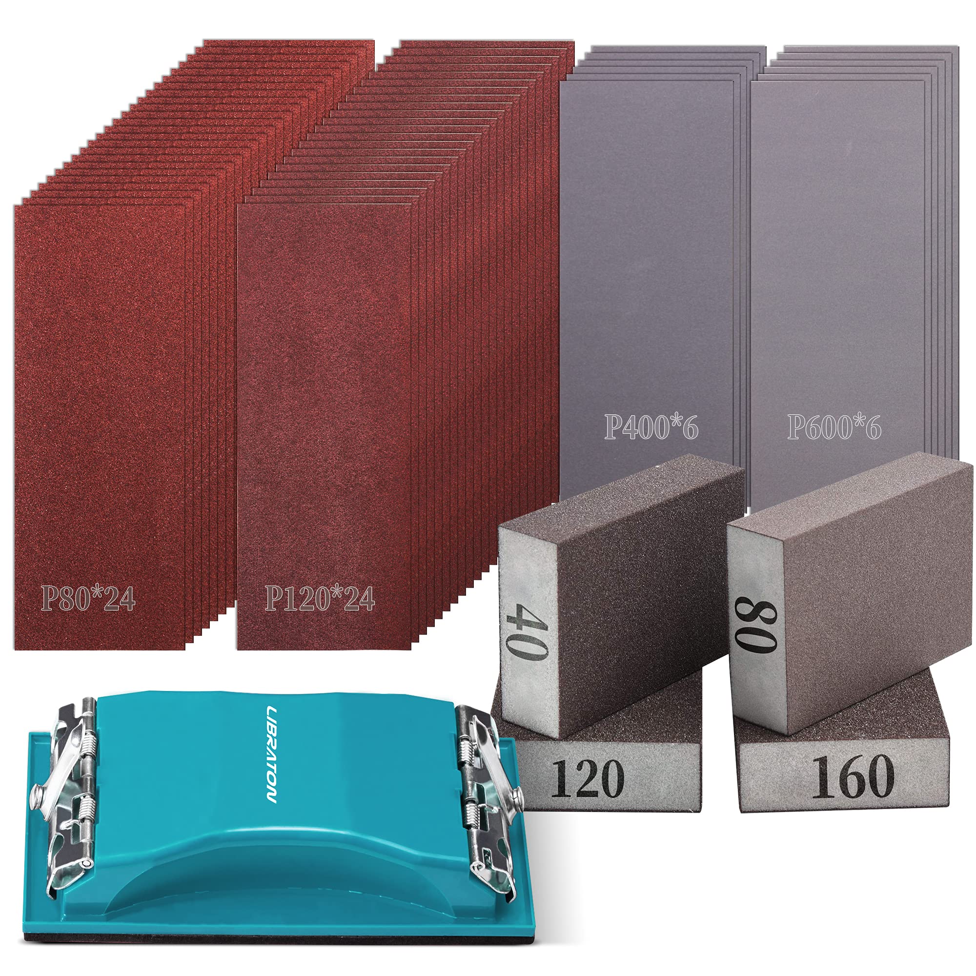 65-Piece Sandpaper Kit with Sanding Block and Sponges