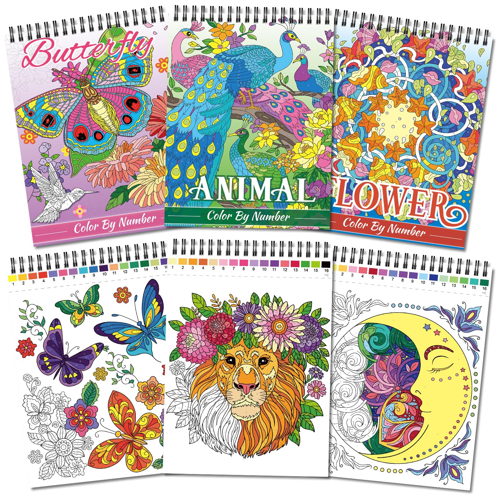Kalysky 3 Pack Colour by Number Books for Adults - 60 Animal Designs
