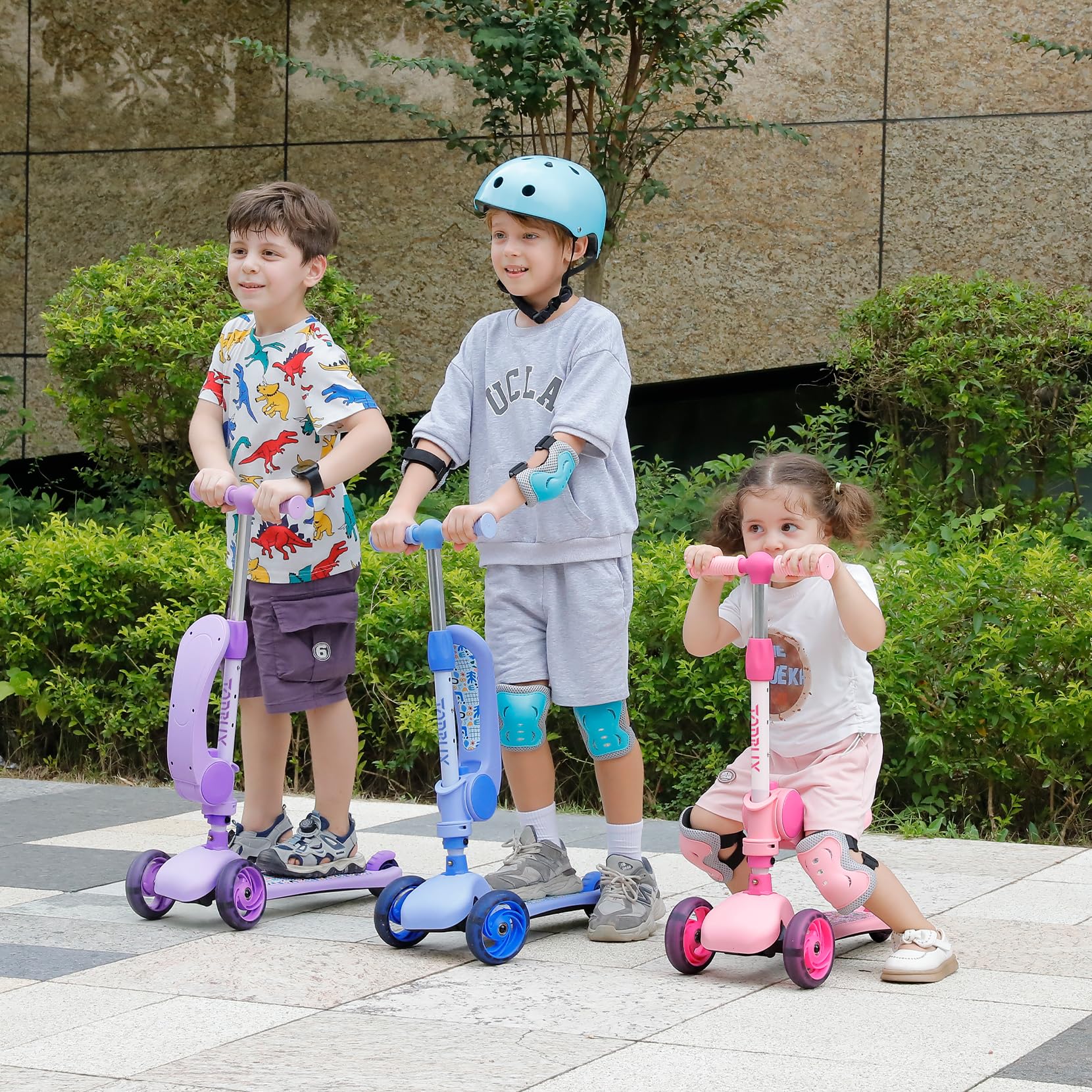 TONBUX 3 Wheel Kids Scooter with Foldable Seat and LED Flashing Wheels