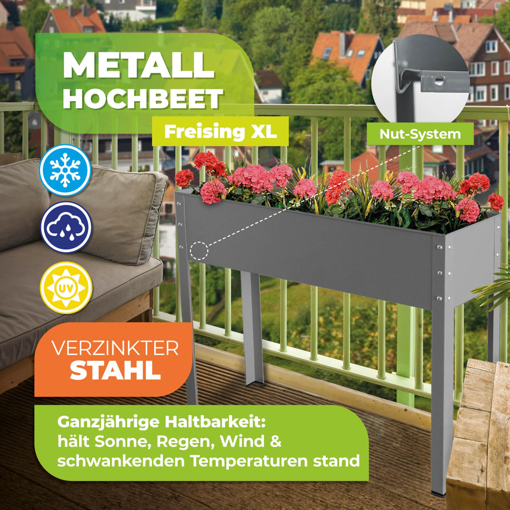 Bio Green Freising Metal Raised Planting Bed – Grey Galvanized Steel