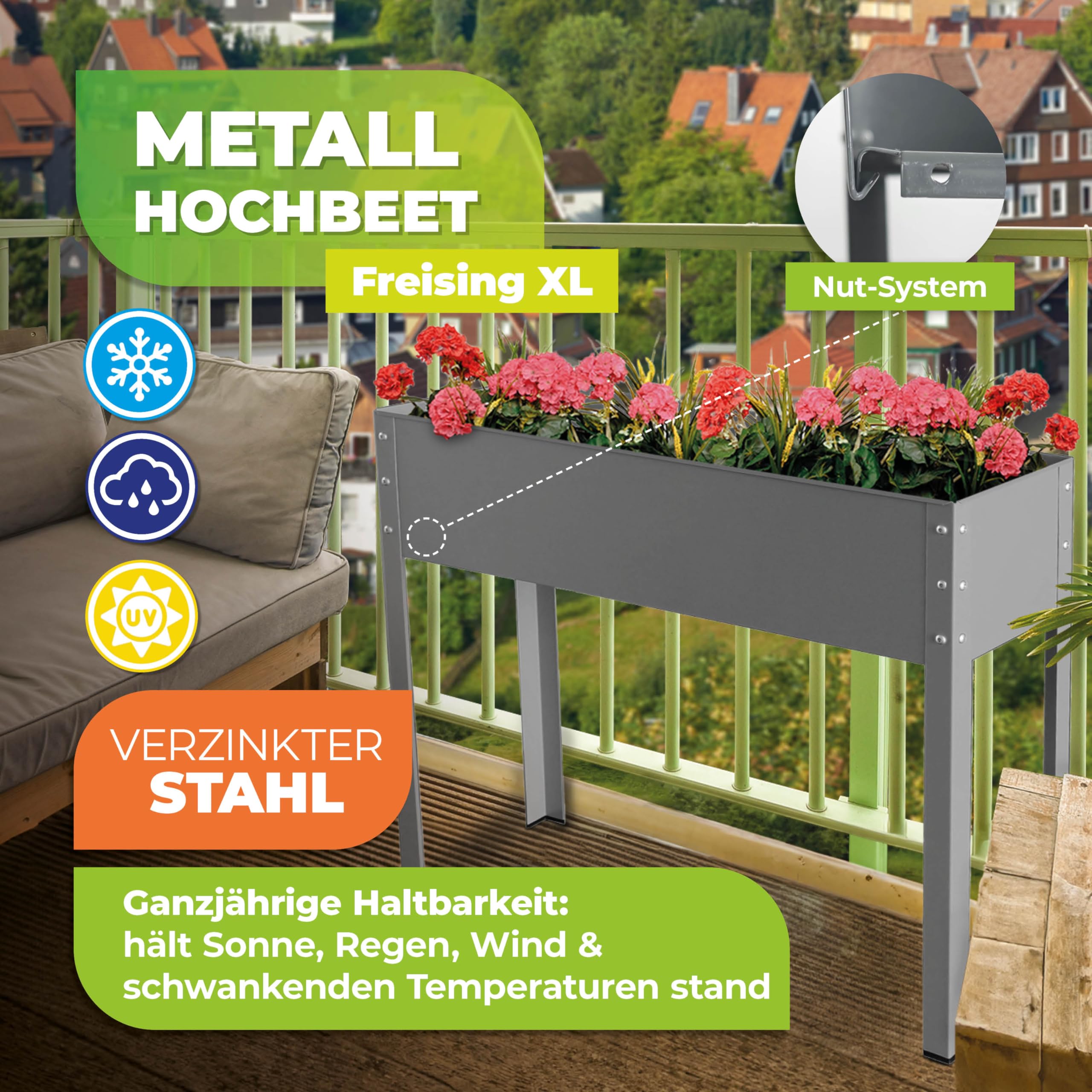 Bio Green Freising Metal Raised Planting Bed – Grey Galvanized Steel