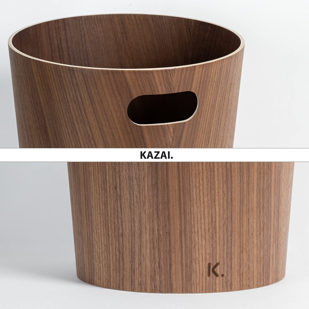 Kazai Börje Real Wood Waste Paper Bin – 9L Walnut Wooden Trash Basket
