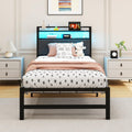 HOMERECOMMEND Single Bed Frame with LED Storage Headboard & USB