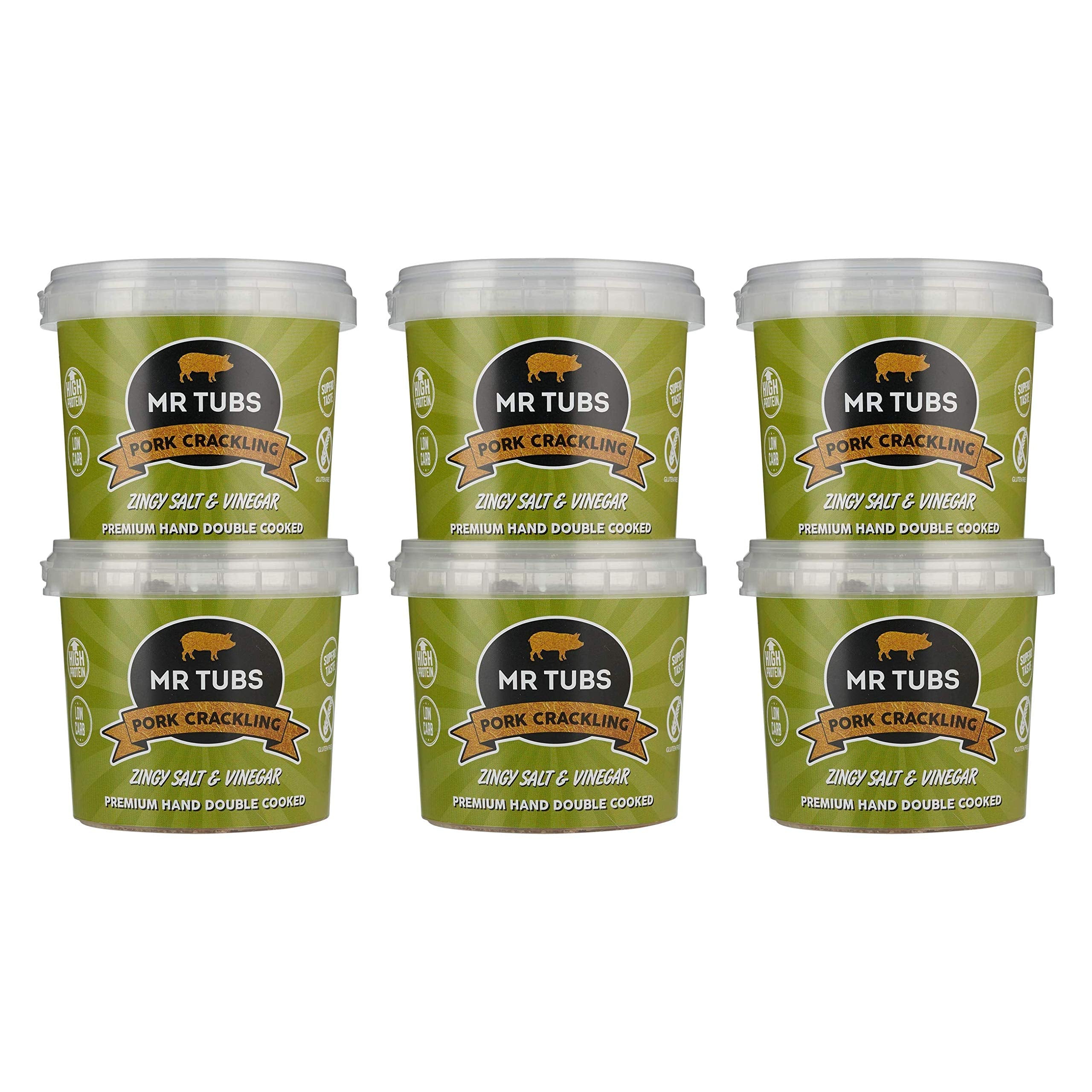 Mr Tubs Premium Pork Crackling – Zingy Salt & Vinegar (6 x 55g)