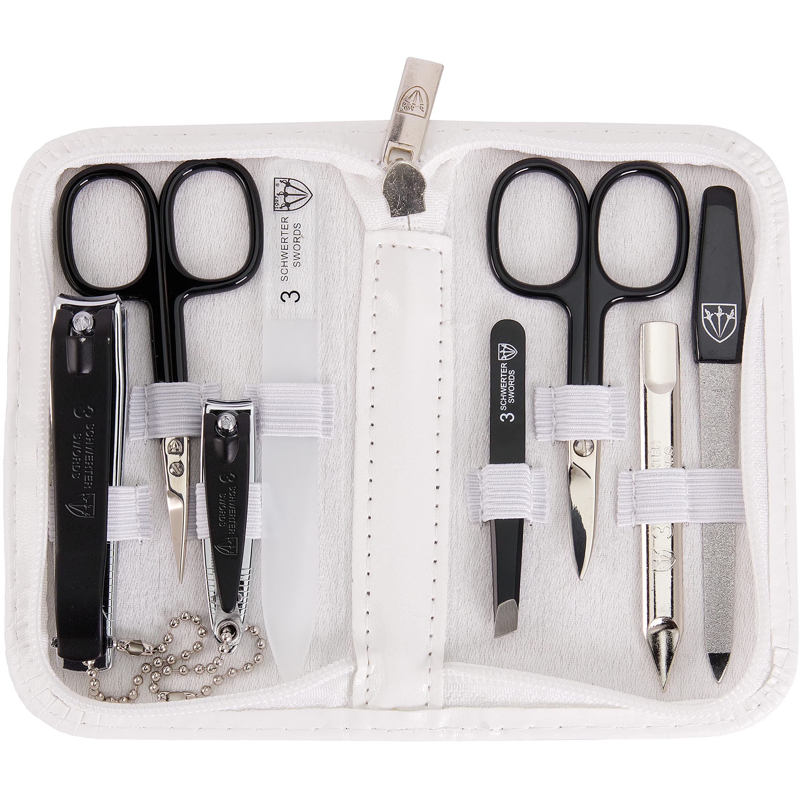 3 Swords Germany 8-Piece Manicure Pedicure Kit | White Leather Case