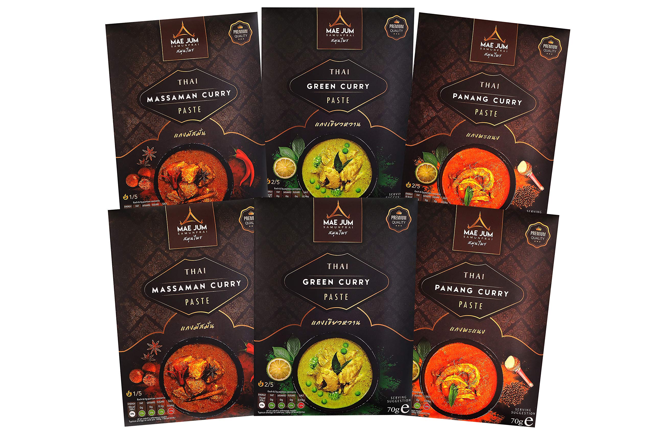 Mae Jum Thai Curry Paste Bundle - 6 Pack (70g) Traditional Thai Curry