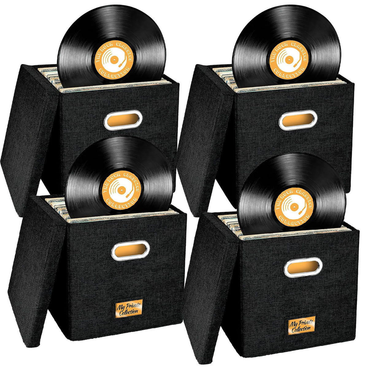 4 PCS 12-inch Vinyl Record Storage Box,Folding LP Case with Lid & Handle - image 1
