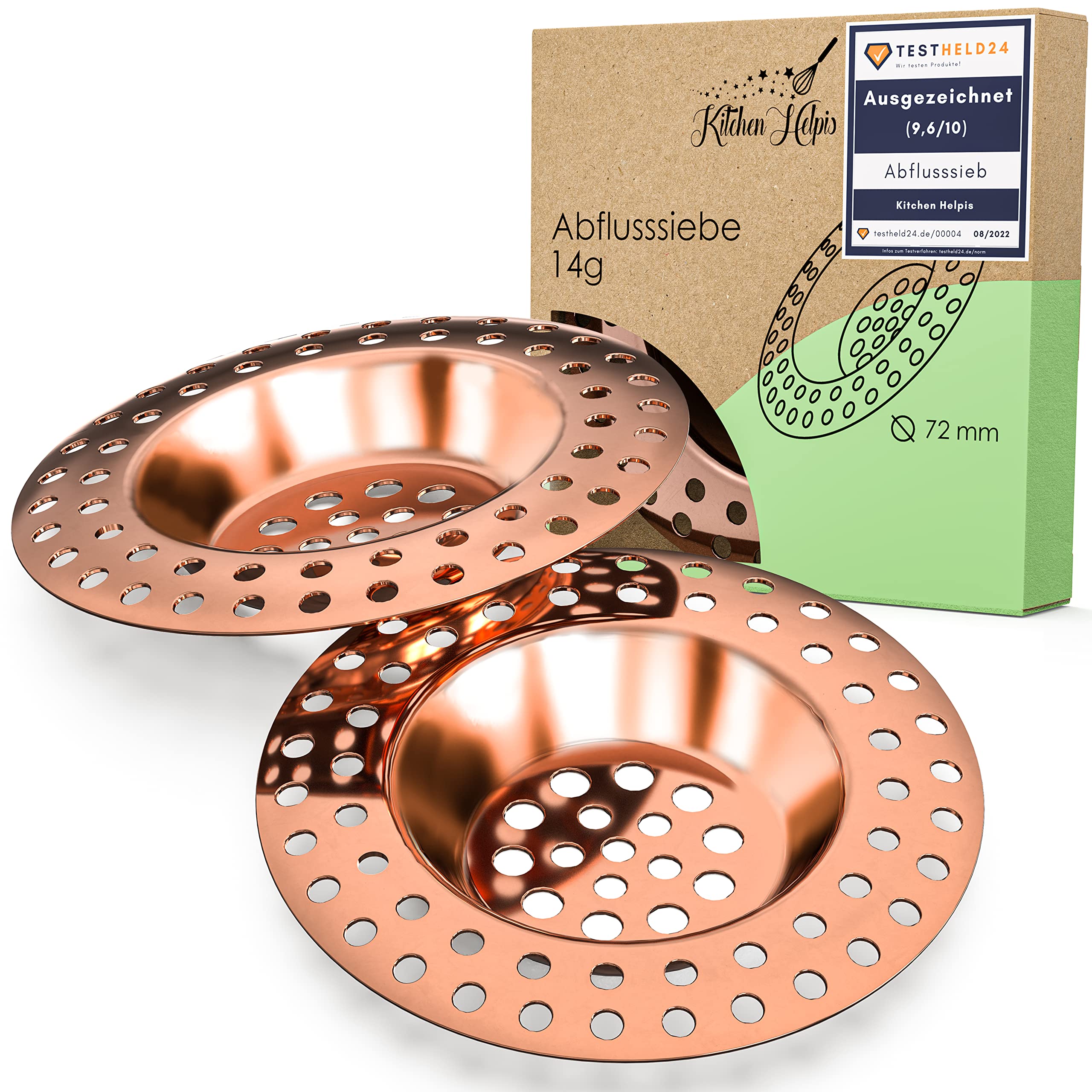 Kitchen Helpis Sink Strainer – 2 Pack Coppery SS304 Heavy Drain Catcher