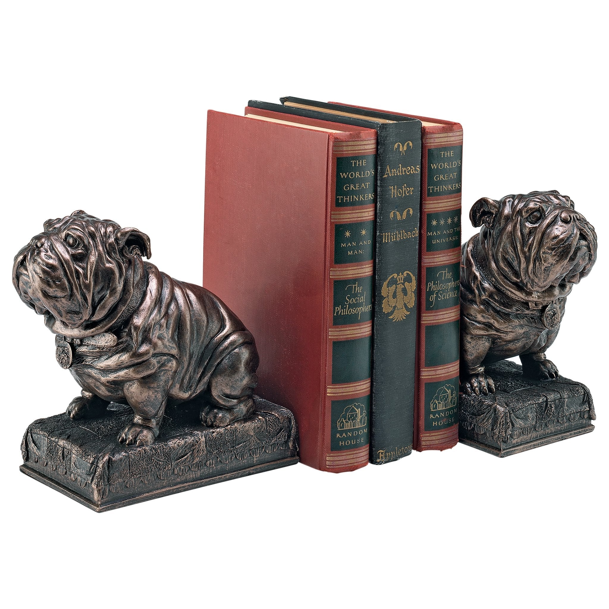Design Toscano Bulldog Mascot Bookend Statues | Bronze Finish, Set of 2