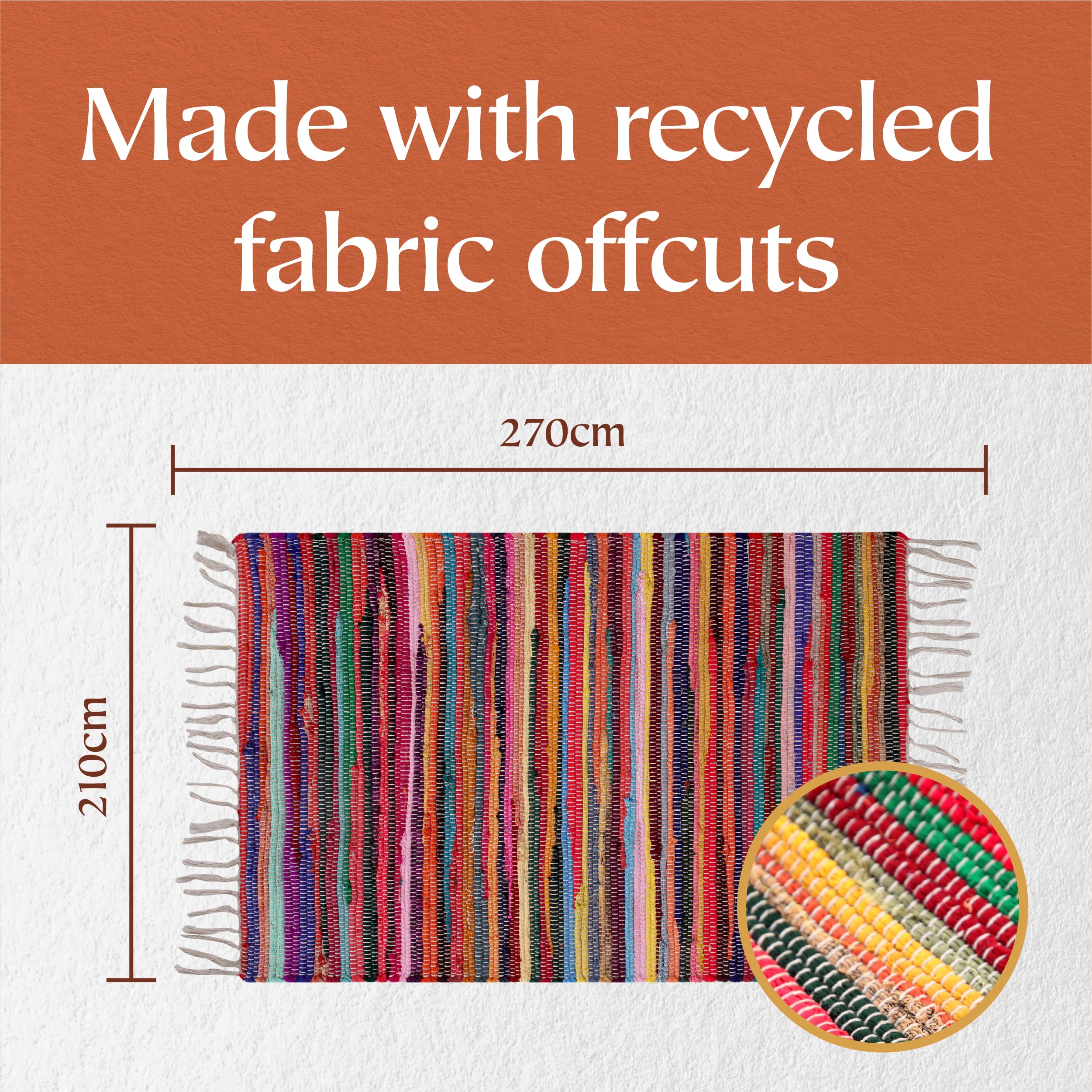Shanti Multi-Coloured Hand Woven Recycled Rag Rug | 210x270cm