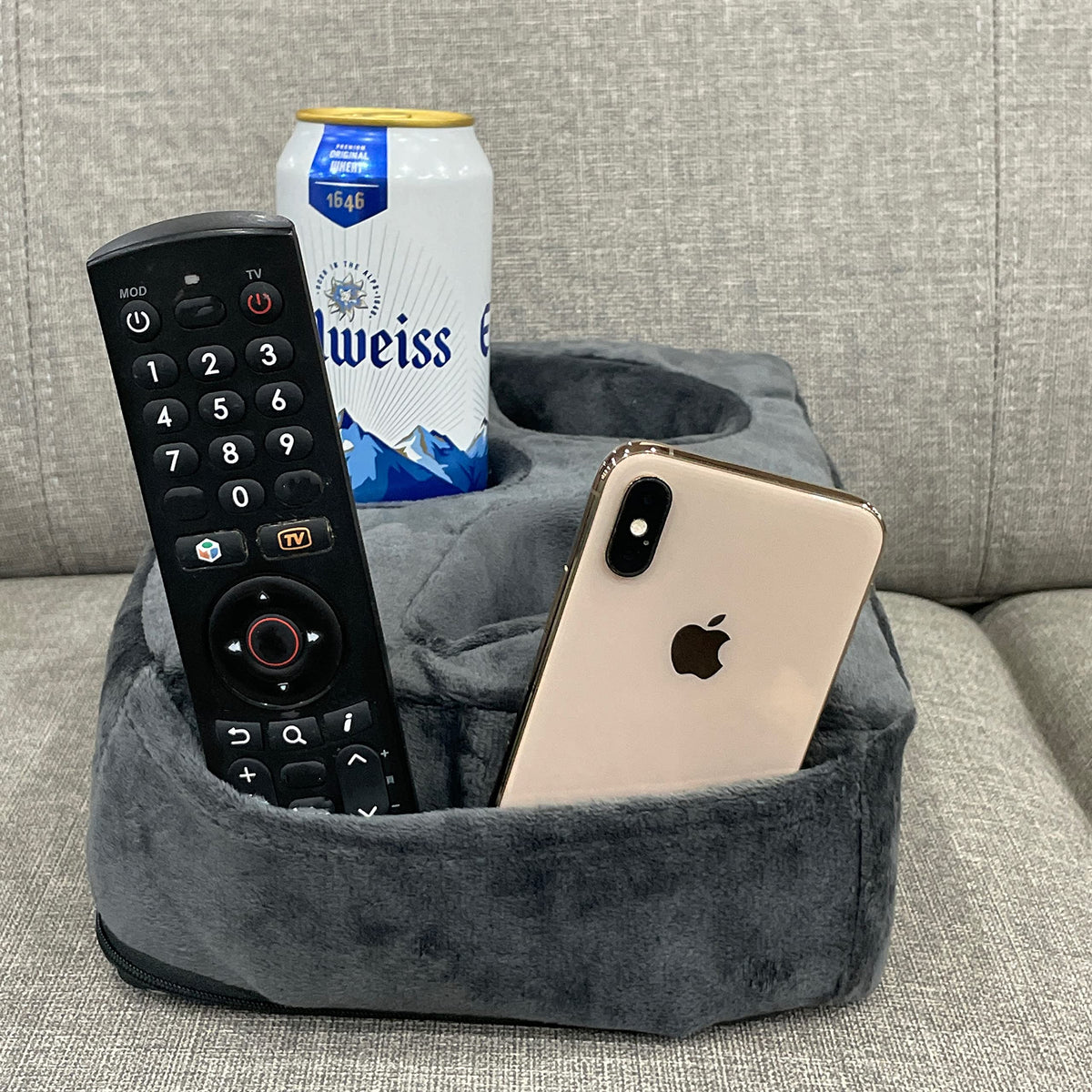 Sofa Cup Holder Caddy Pillow for Drinks, Remote & Phone Organiser - image 3