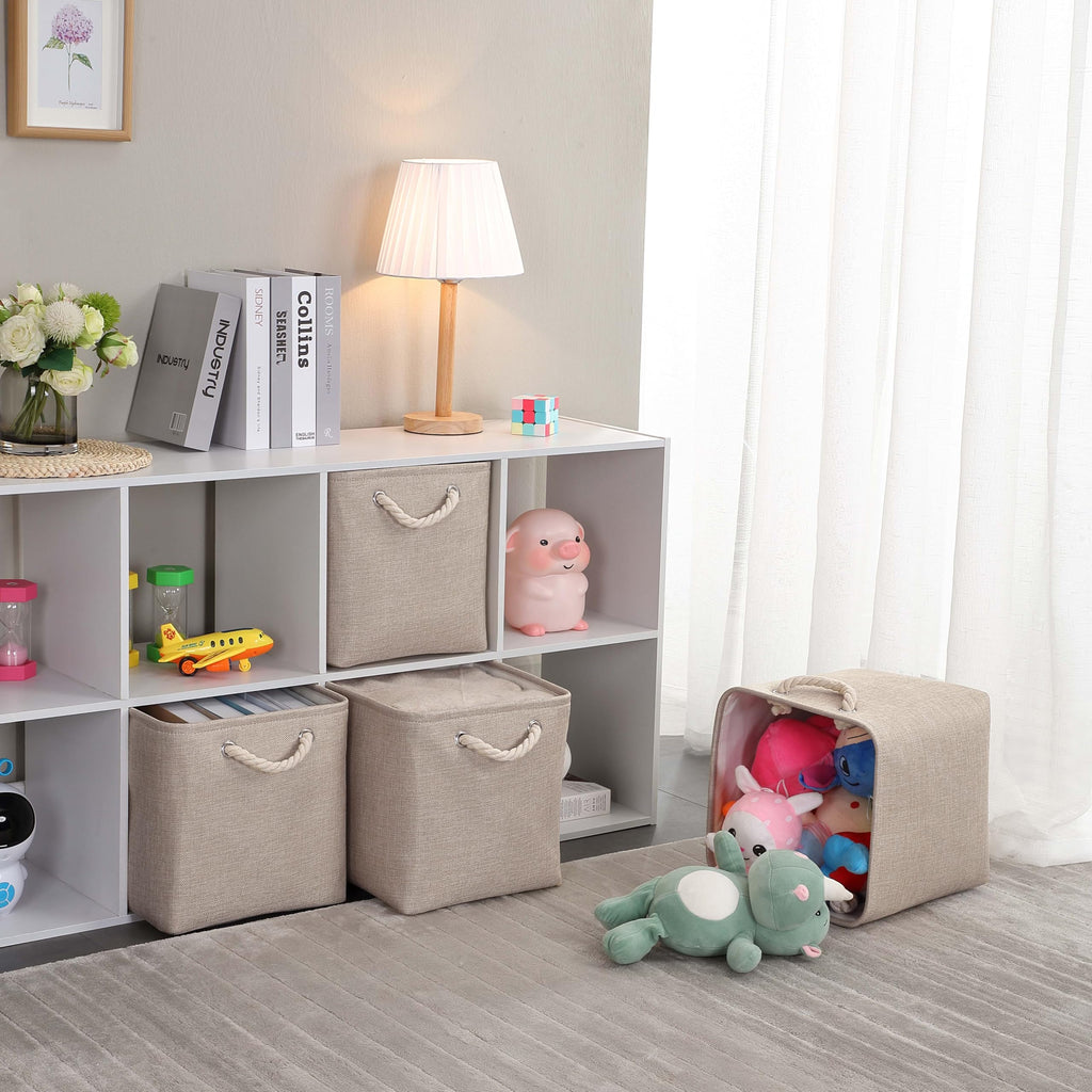 Mangata 33x33x33cm Cube Storage Boxes 3Pcs Light Khaki Foldable Baskets