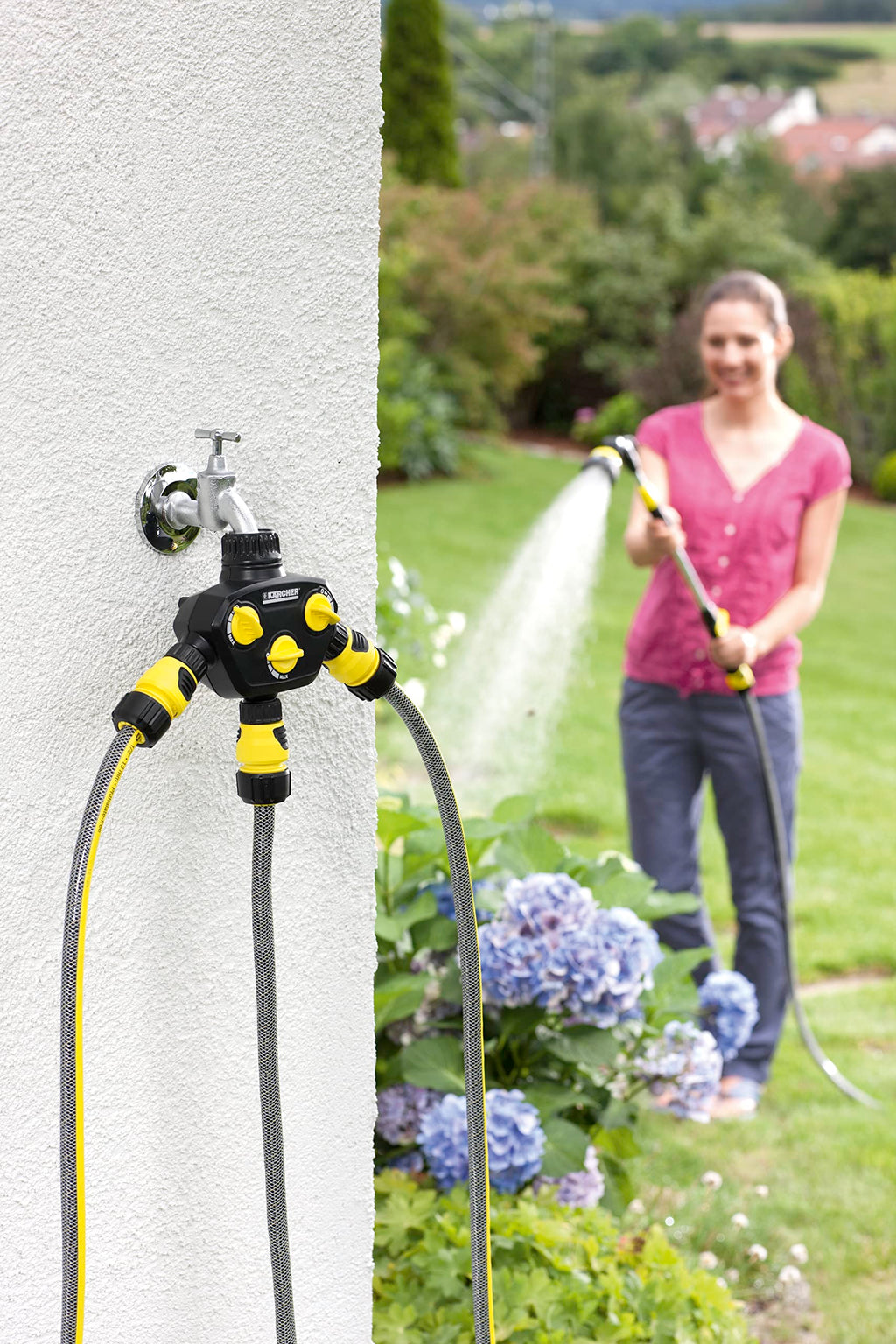 Kärcher 3-Way Tap Adapter – 3-Wege-Verteiler für Gartenschläuche, Schwarz