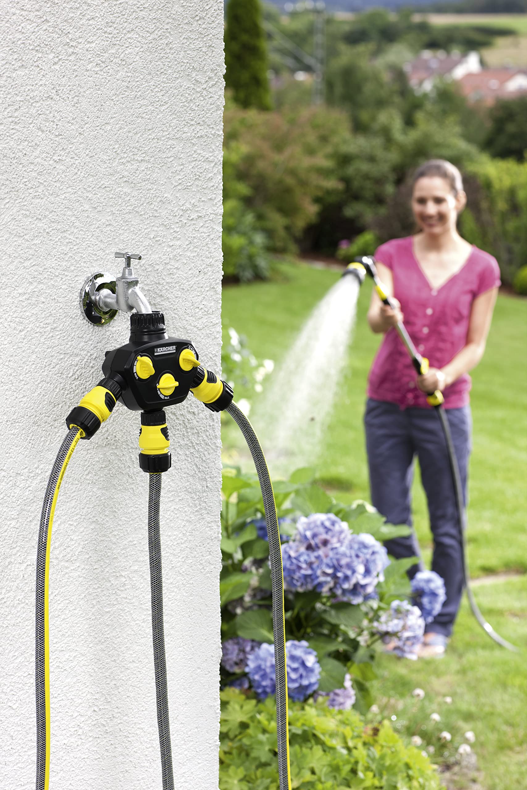 Kärcher 3-Way Tap Adapter – 3-Wege-Verteiler für Gartenschläuche, Schwarz