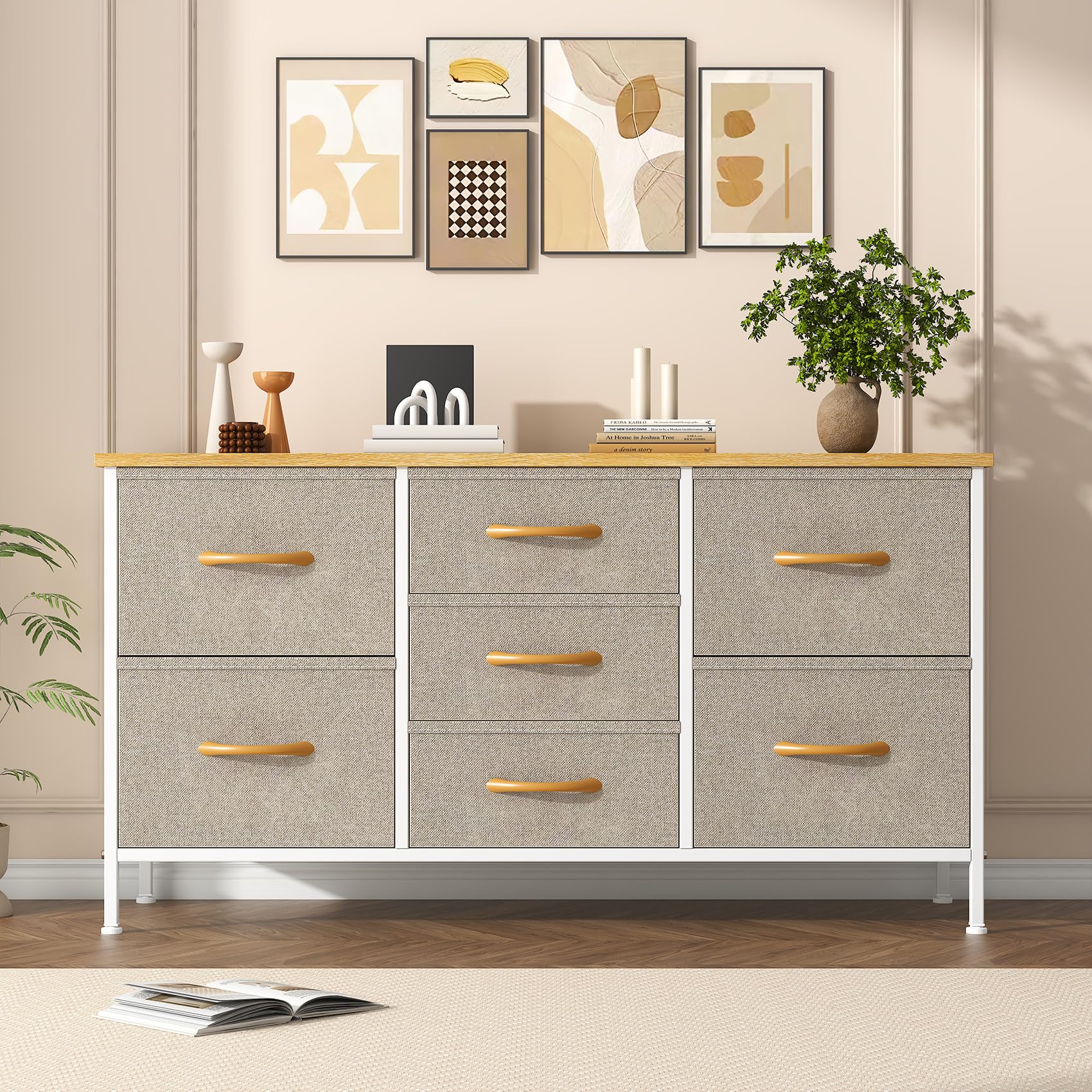 Feonase 7-Drawer Fabric Dresser | Metal Frame Storage Chest for Bedroom