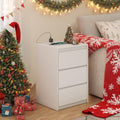 YOSHOOT Nightstand with Charging Station | 3-Drawer Modern Bedside Table