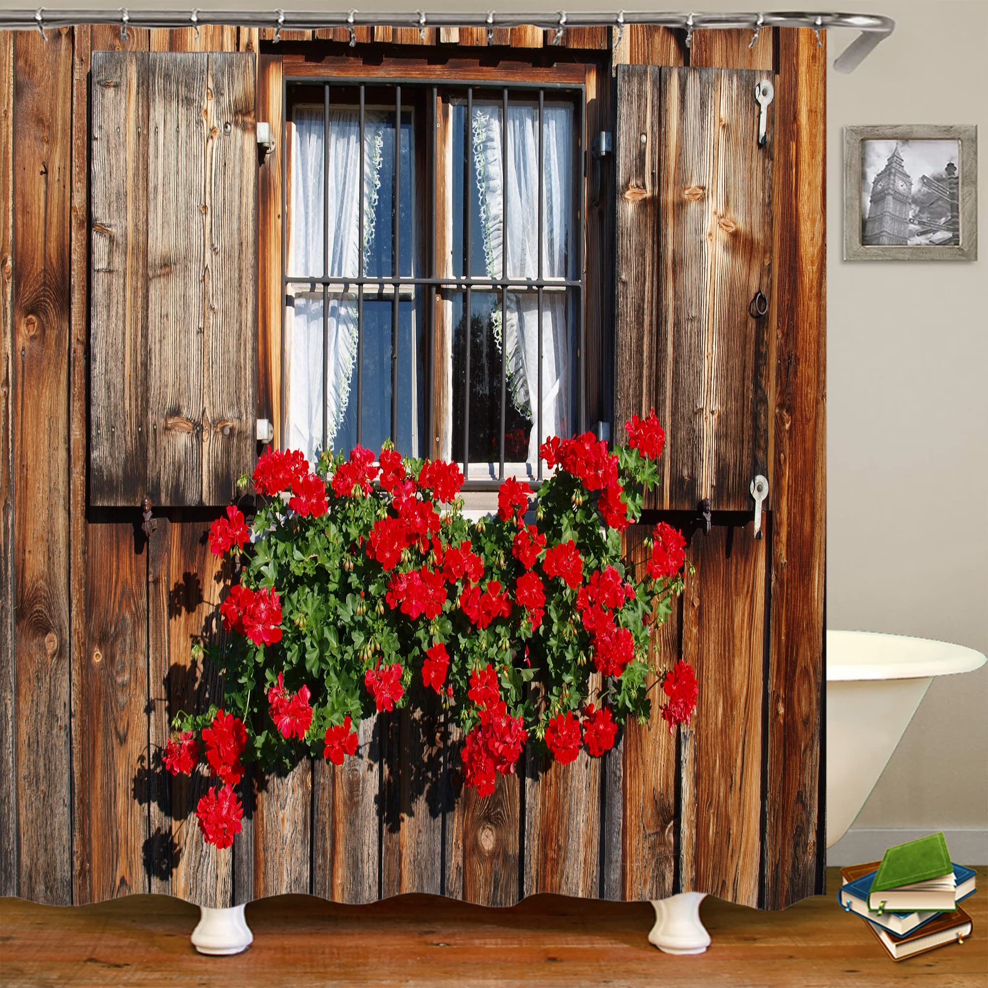 Jolof Store Mediterranean Window Scene Shower Curtain – 3D Retro Farmhouse