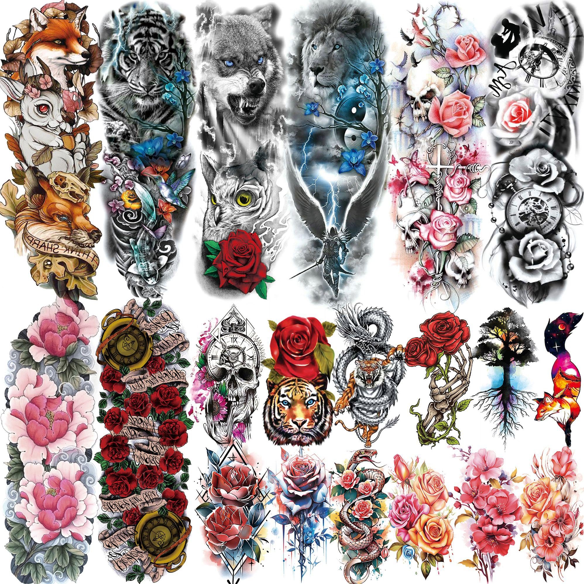 COKTAK Temporary Sleeve Tattoos - 20 Sheets Waterproof Floral & Animal Art