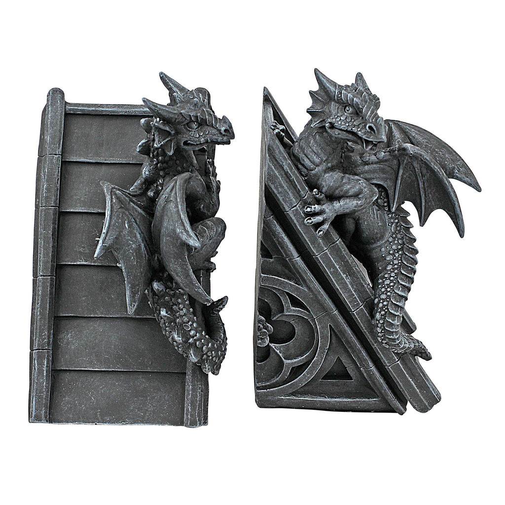 Design Toscano Castle Dragon Gothic Bookends - Grey Stone Polyresin, 2-Piece