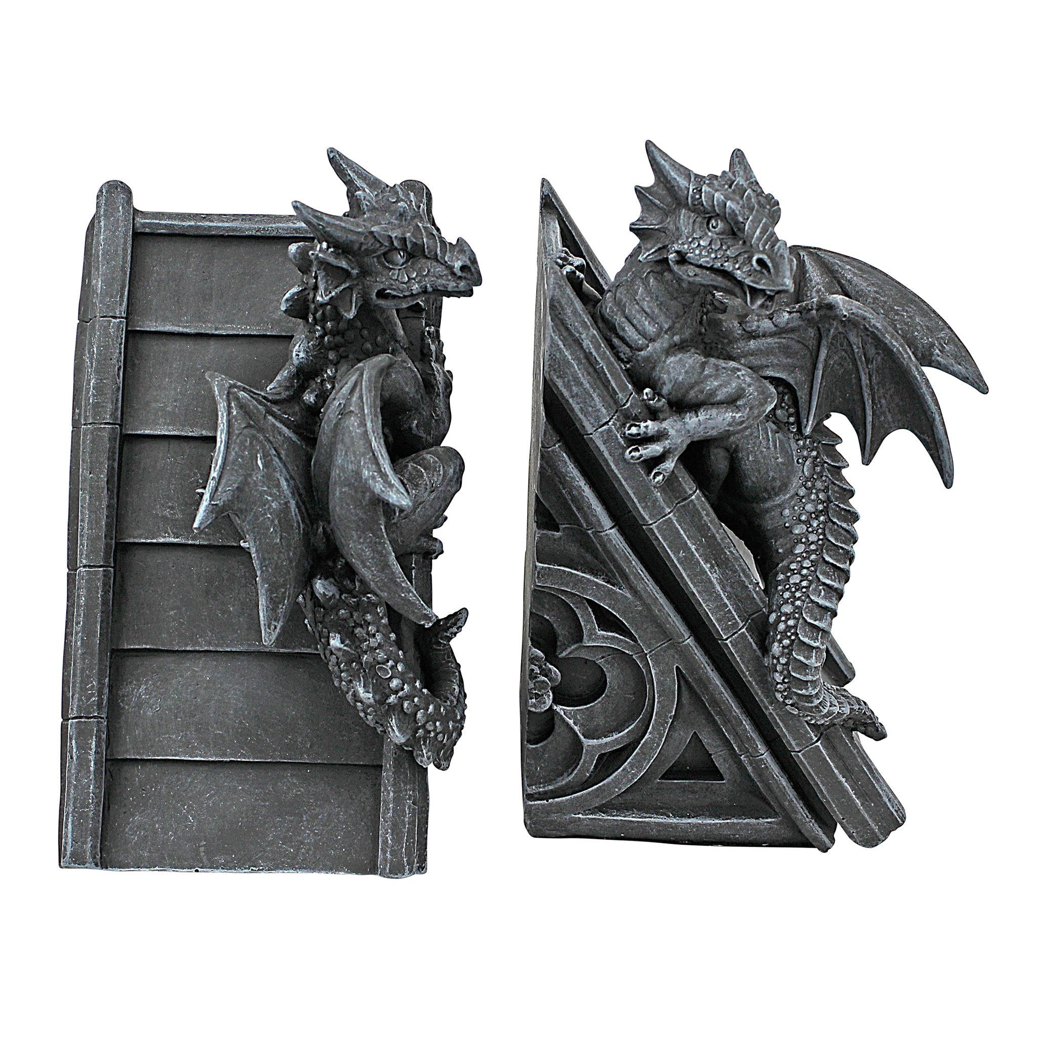Design Toscano Castle Dragon Gothic Bookends - Grey Stone Polyresin, 2-Piece