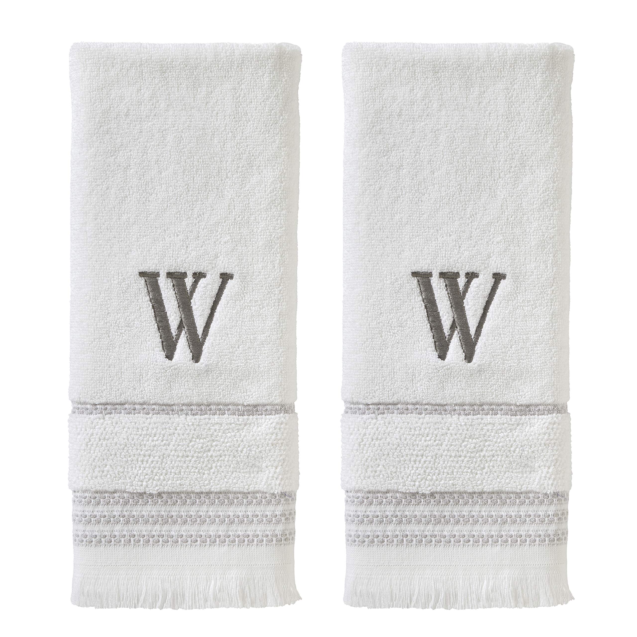 SKL Home Monogrammed Cotton Hand Towel Set | White & Gray Stripes | 2-Pack