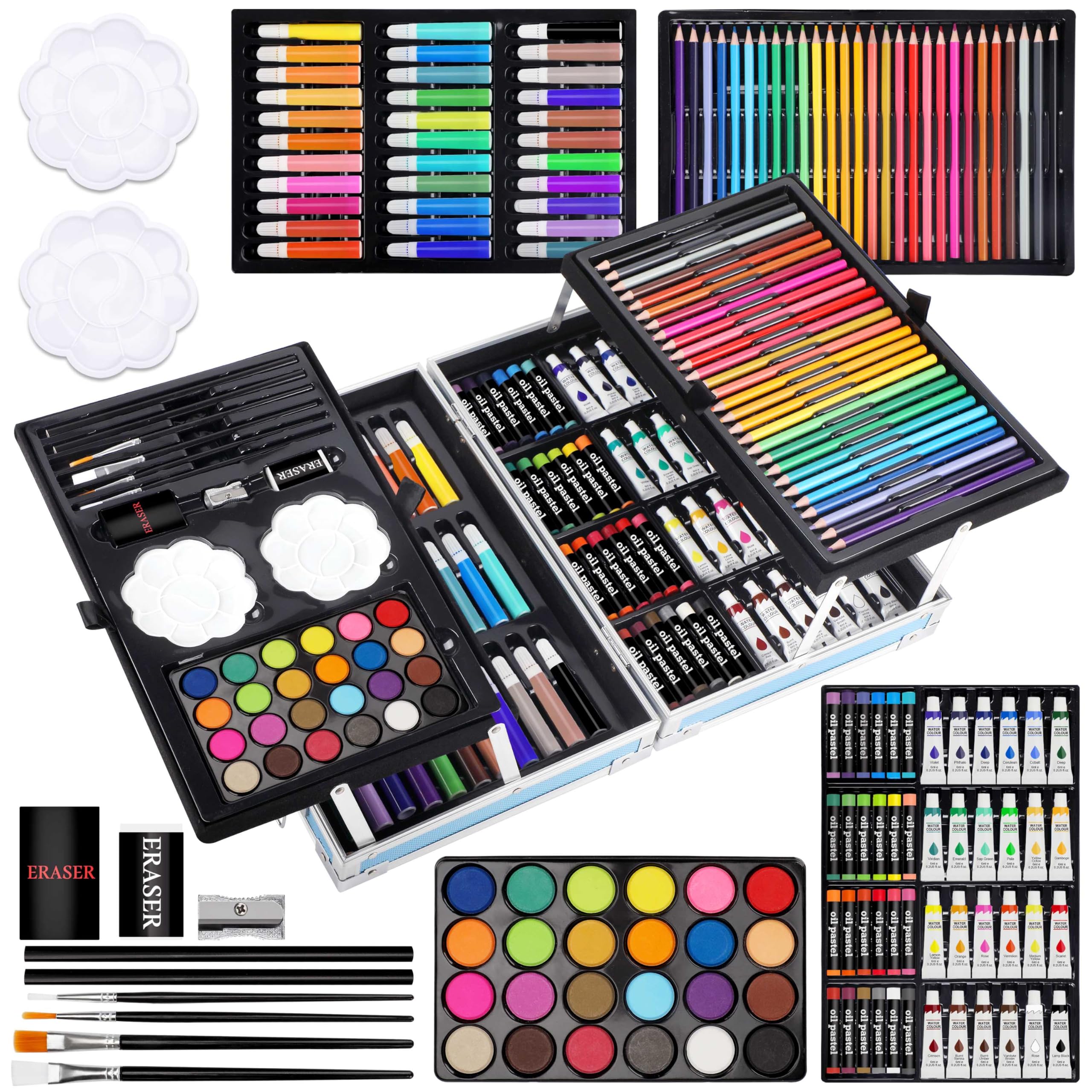 Halobios 144-Piece Professional Art Set | Deluxe Aluminium Case Drawing Kit