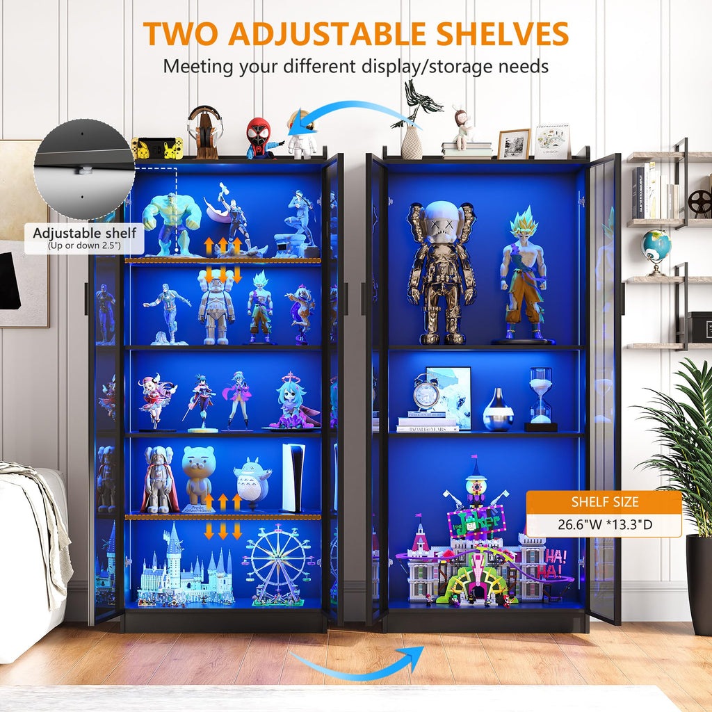 FREDEES LED Display Cabinet with 2 Doors and Adjustable Shelf, 165CM, Black - image 4