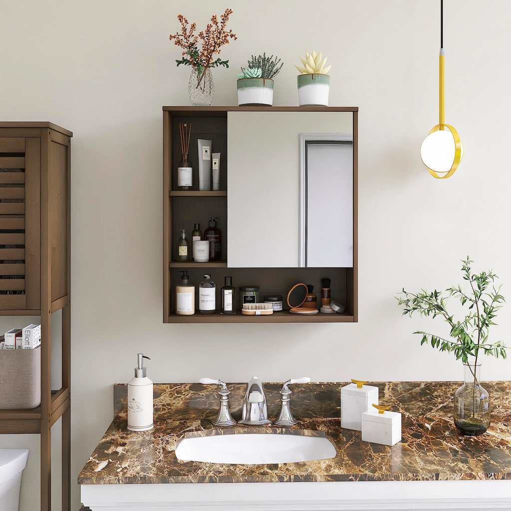 SMIBUY Bamboo Bathroom Mirror Cabinet | Wall Mounted Medicine Storage