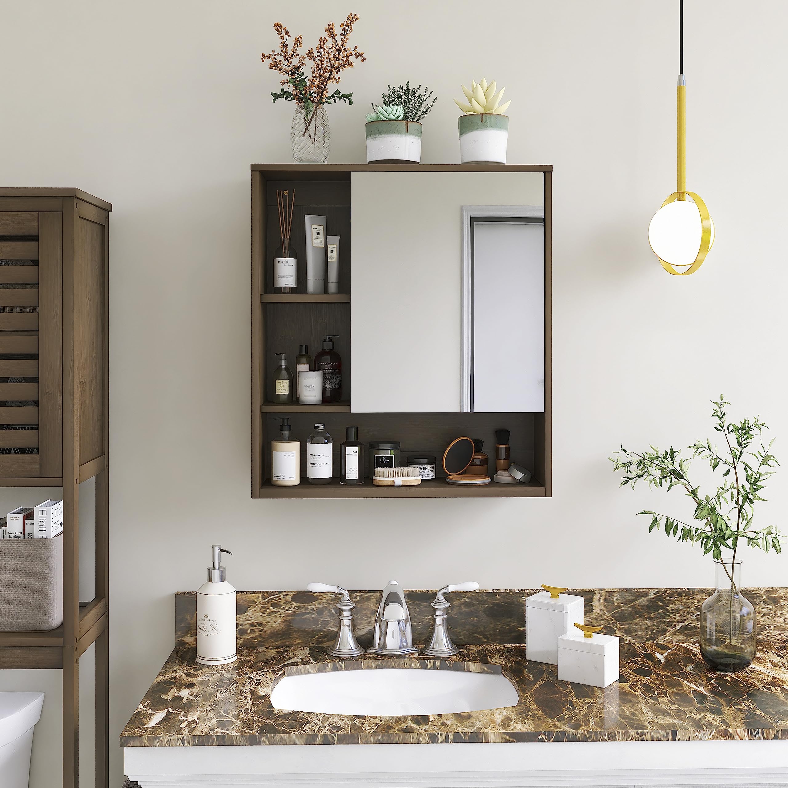 SMIBUY Bamboo Bathroom Mirror Cabinet | Wall Mounted Medicine Storage