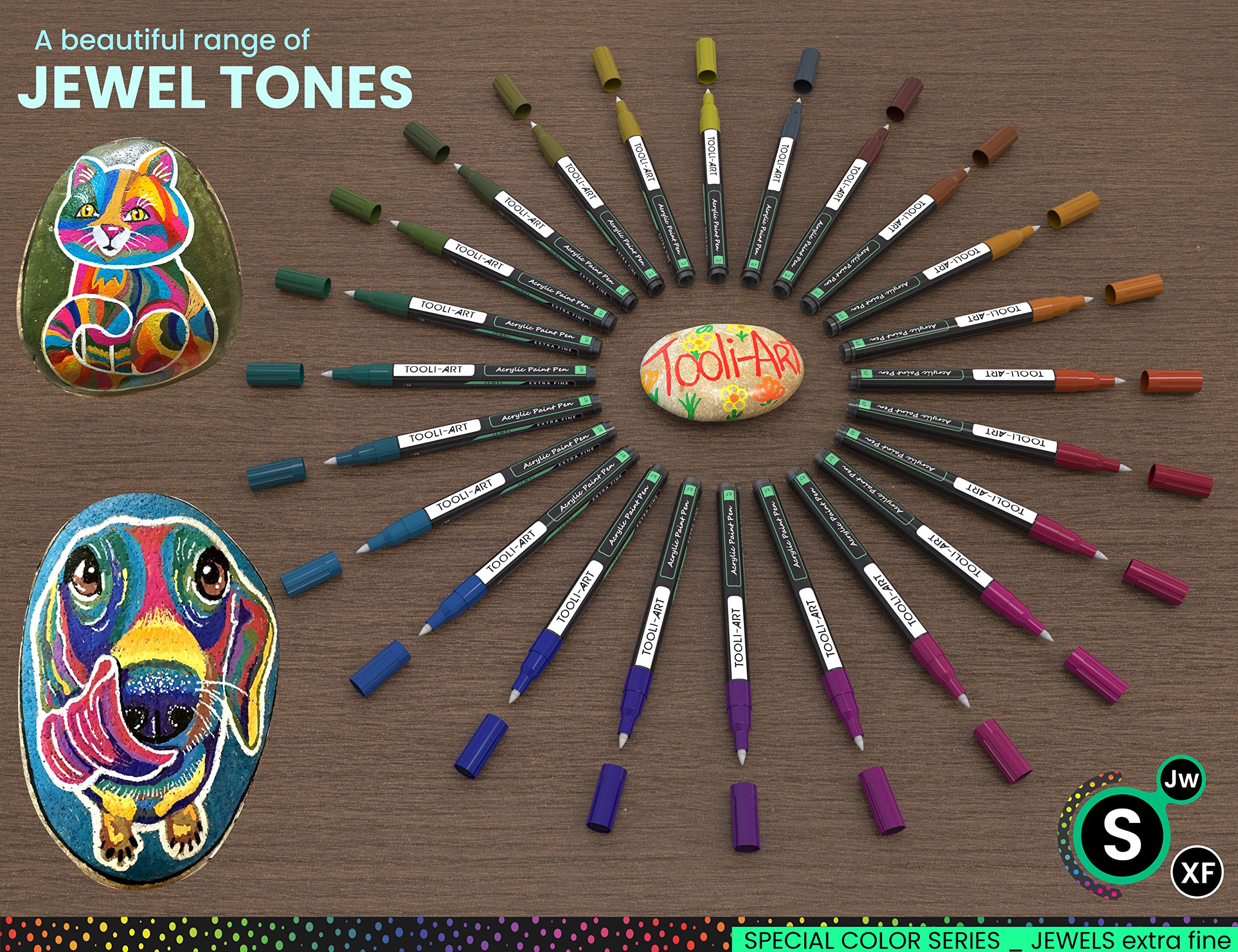 TOOLI-ART Jewel Acrylic Paint Markers – 24 Extra-Fine 0.7mm Pens for Rocks