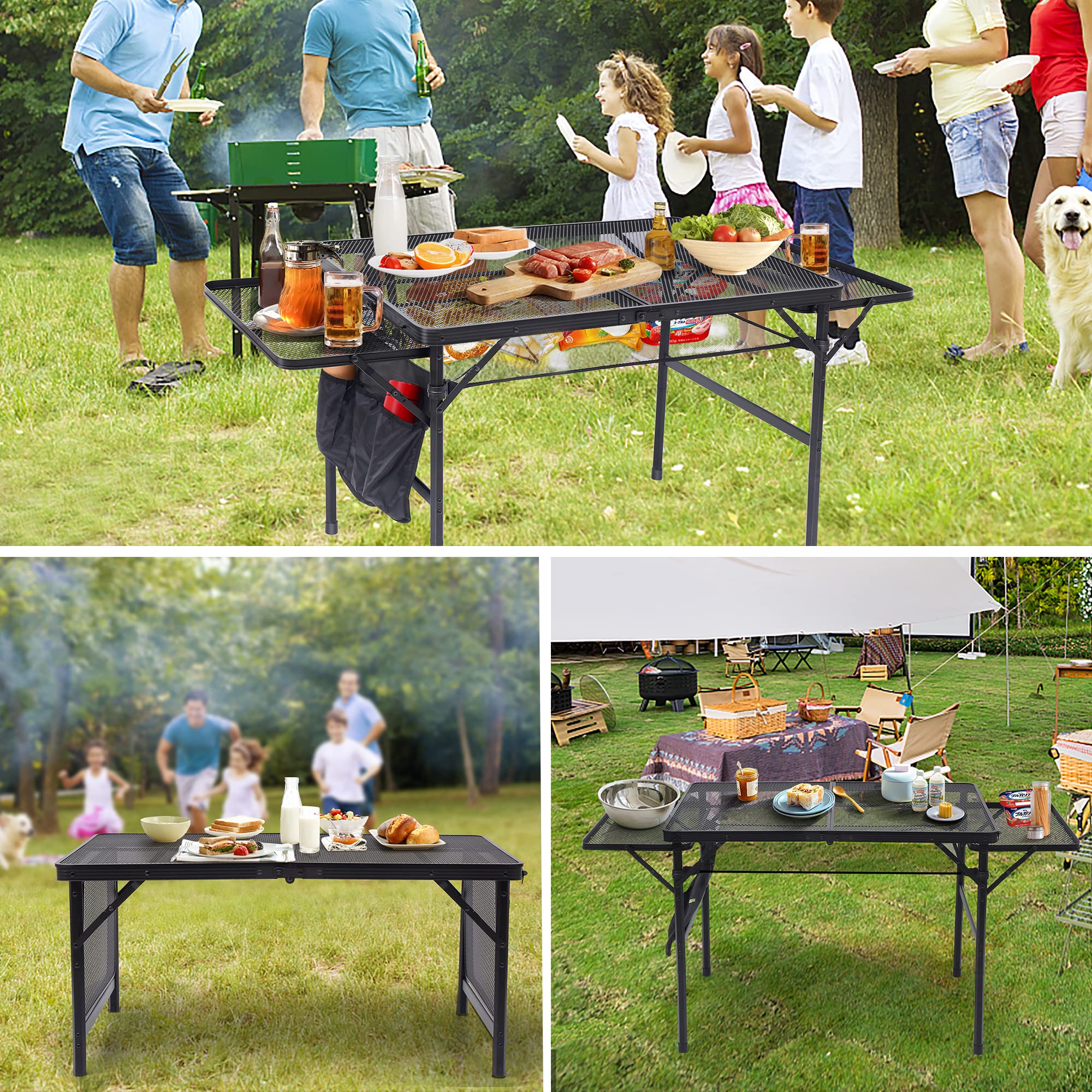 Nice C Folding Grill Table | Adjustable Height Portable Mesh Camping Table