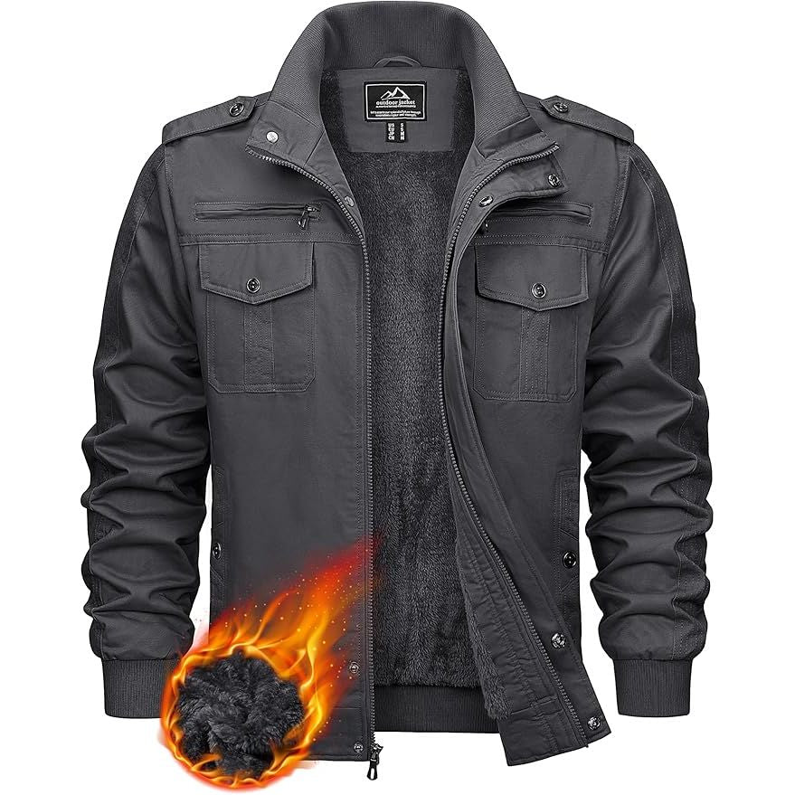KEFITEVD Men's Winter Fleece Cargo Jacket | Thick Military Bomber Coat