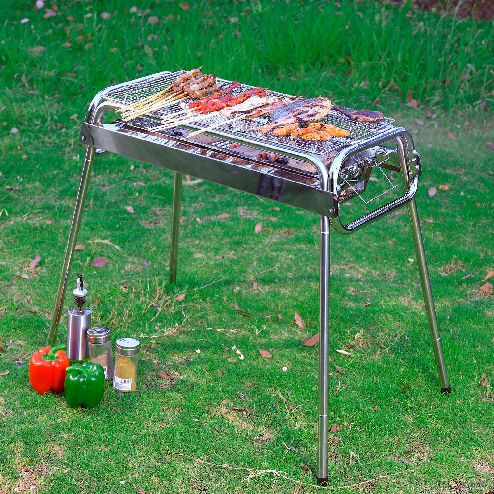 Uten Stainless Steel Charcoal BBQ Grill – Adjustable Height Outdoor BBQ