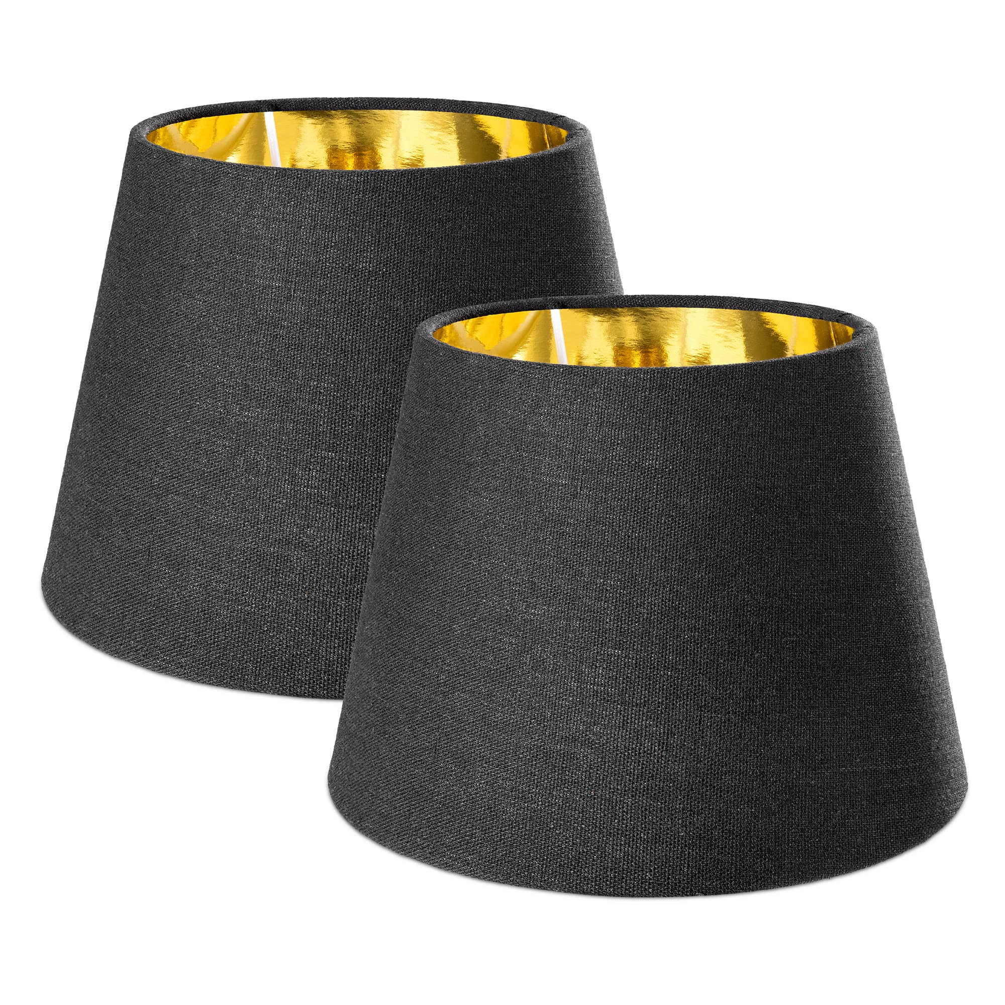 Navaris Black Linen Lampshades with Gold Lining – Set of 2 for E27