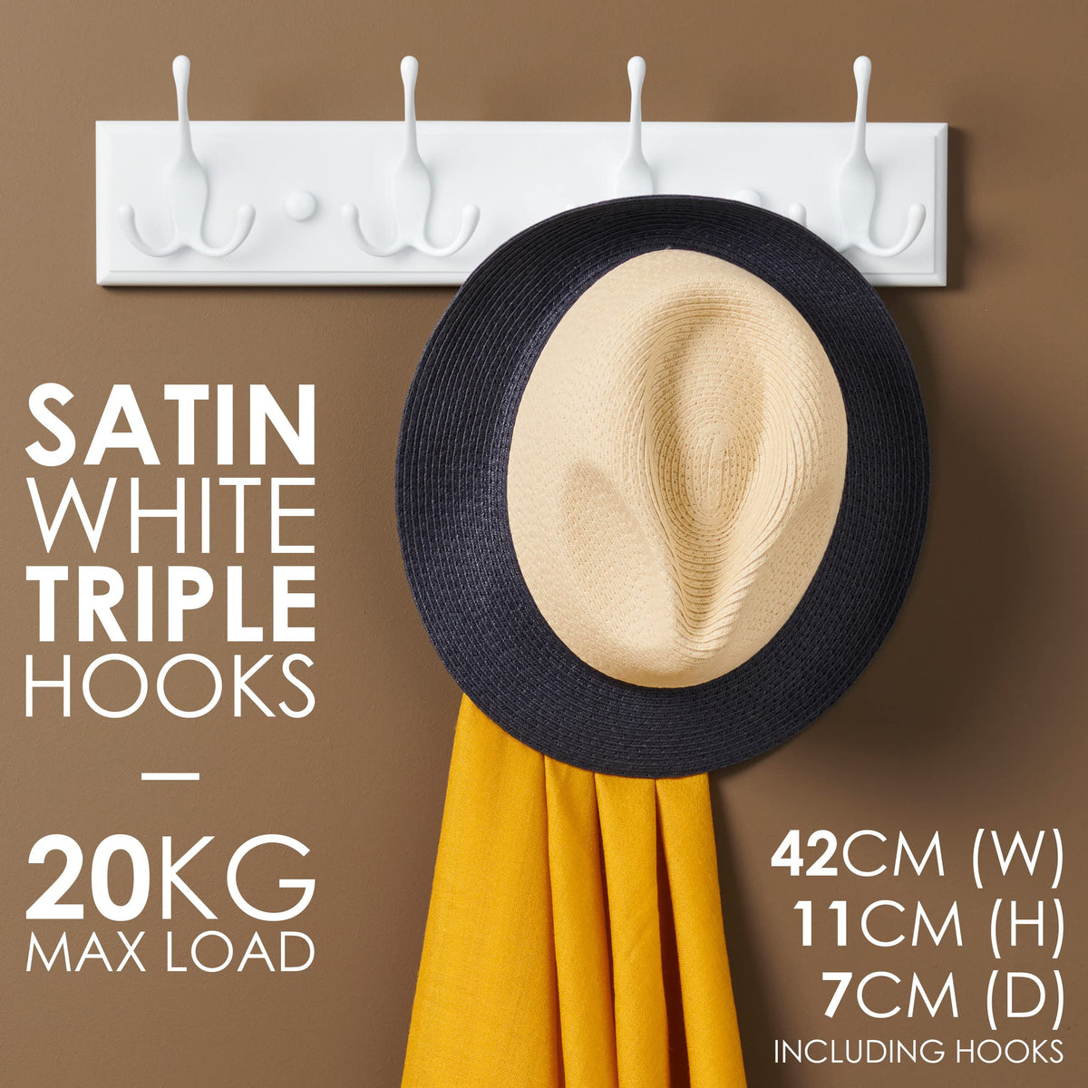 LARHN White Wall-Mounted Coat Rack - 4 White Coat Hooks, 42cm - image 2