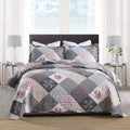 Qucover Super King Patchwork Quilt Set – Reversible Floral Microfiber