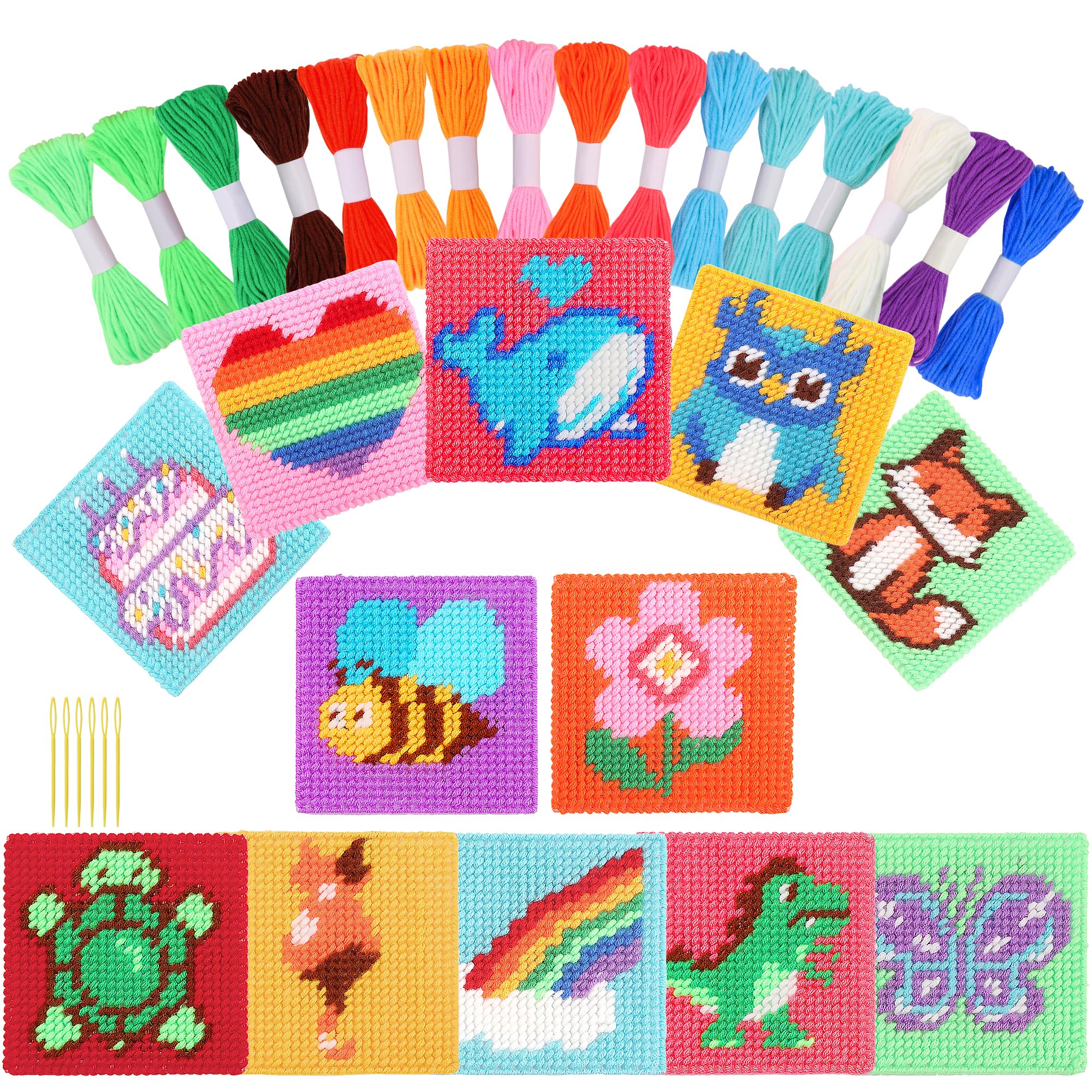 Pllieay 12-in-1 Kids Cross Stitch Kit | Beginner Embroidery Sewing Set