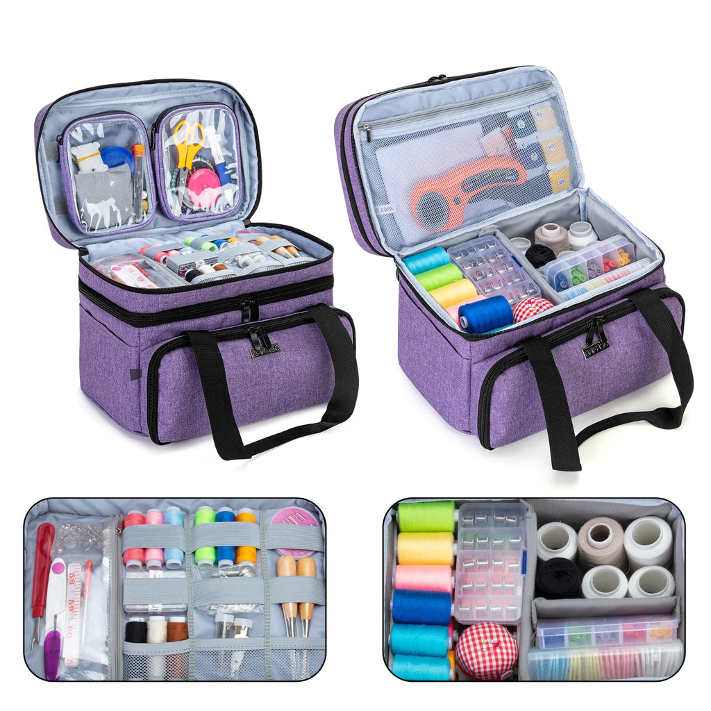 BAFASO Double Layer Sewing Accessories Organiser – Large Nylon Bag, Purple