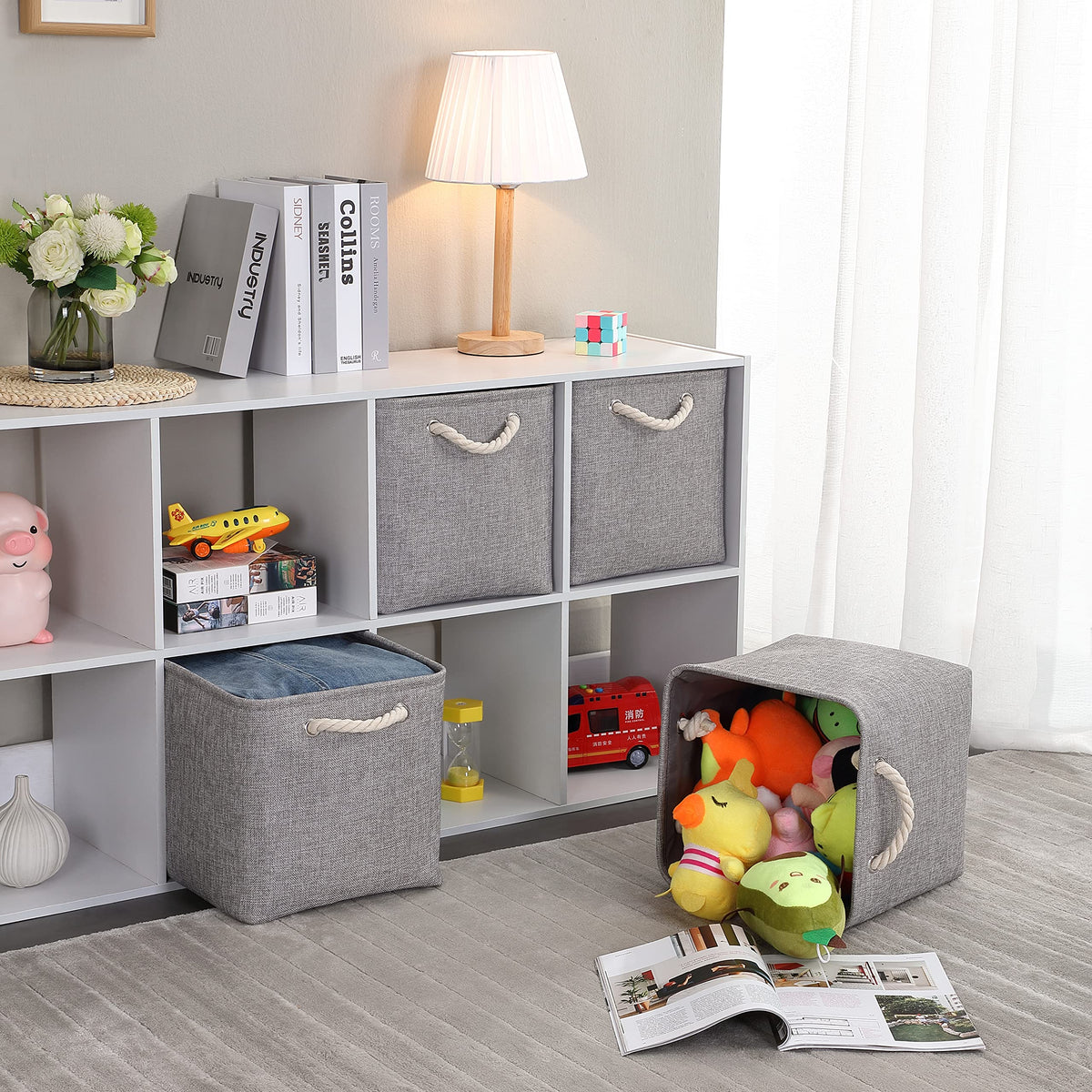 Mangata 28x28x28cm Cube Storage Boxes 4Pcs Gray Foldable Organiser Baskets - image 4