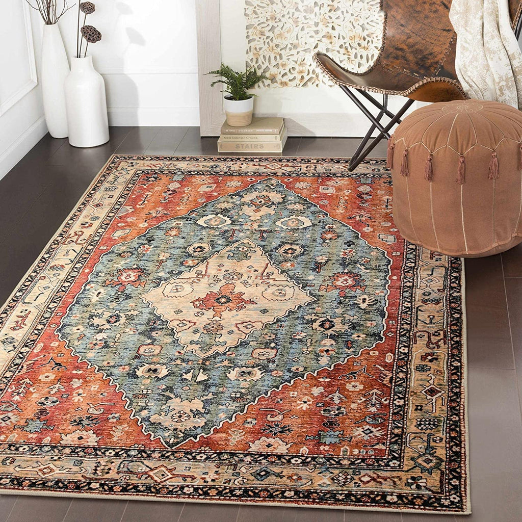 KIMODE Boho Tribal Area Rug | Washable Non-Slip Faux Wool Carpet, 90x150cm