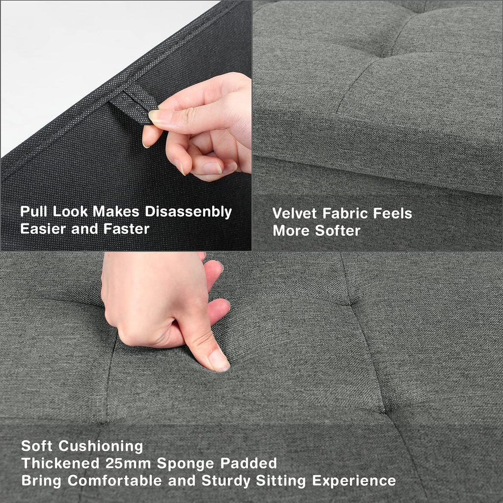 BRIAN & DANY Folding Storage Ottoman | Linen Footstool Bench - Dark Gray