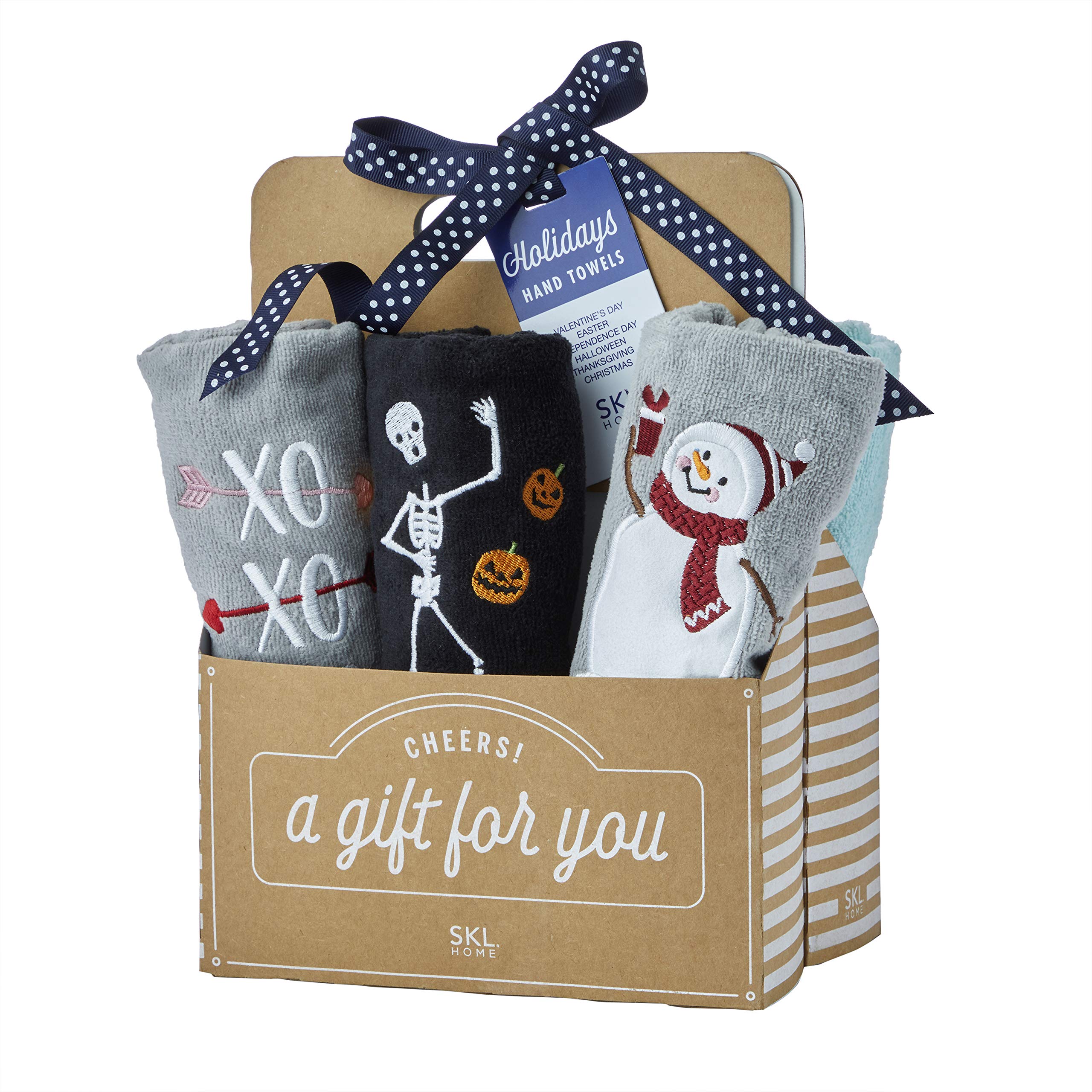 SKL Home Holiday Embroidered Cotton Hand Towel Set - 6-Piece Gift